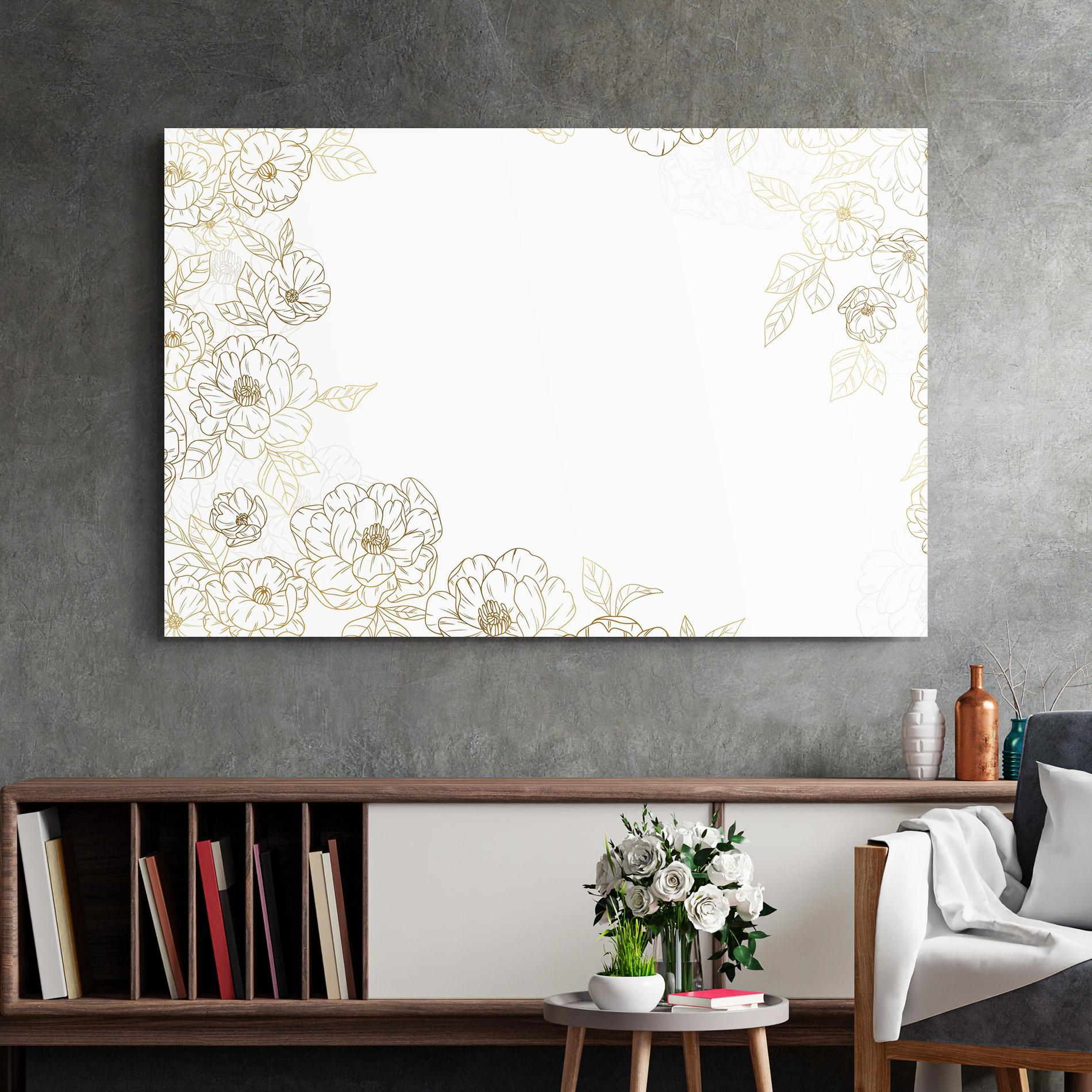 Tablou Sticla Flower Gold Line mockup 2