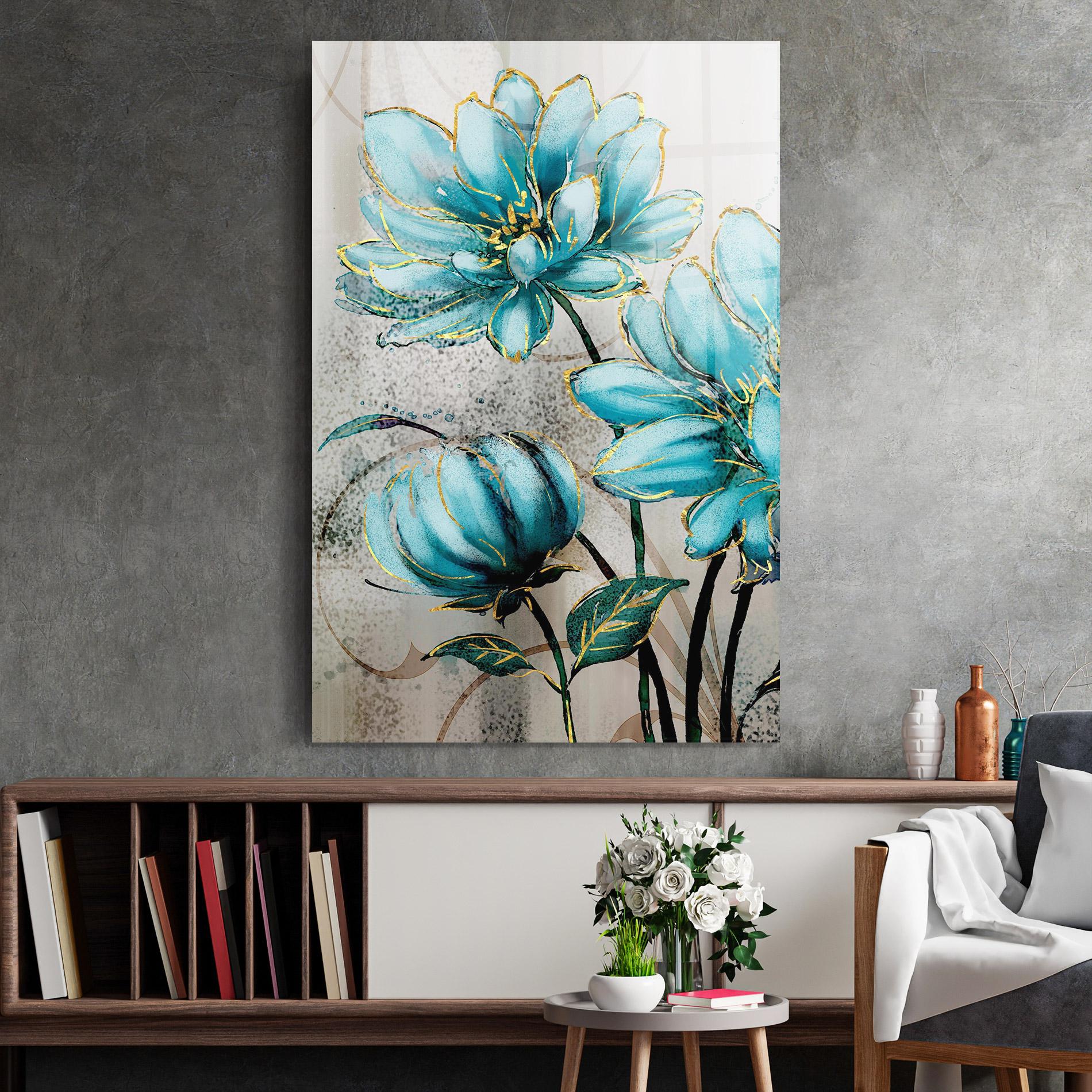 Tablou Sticla Bujori Albastri mockup 2