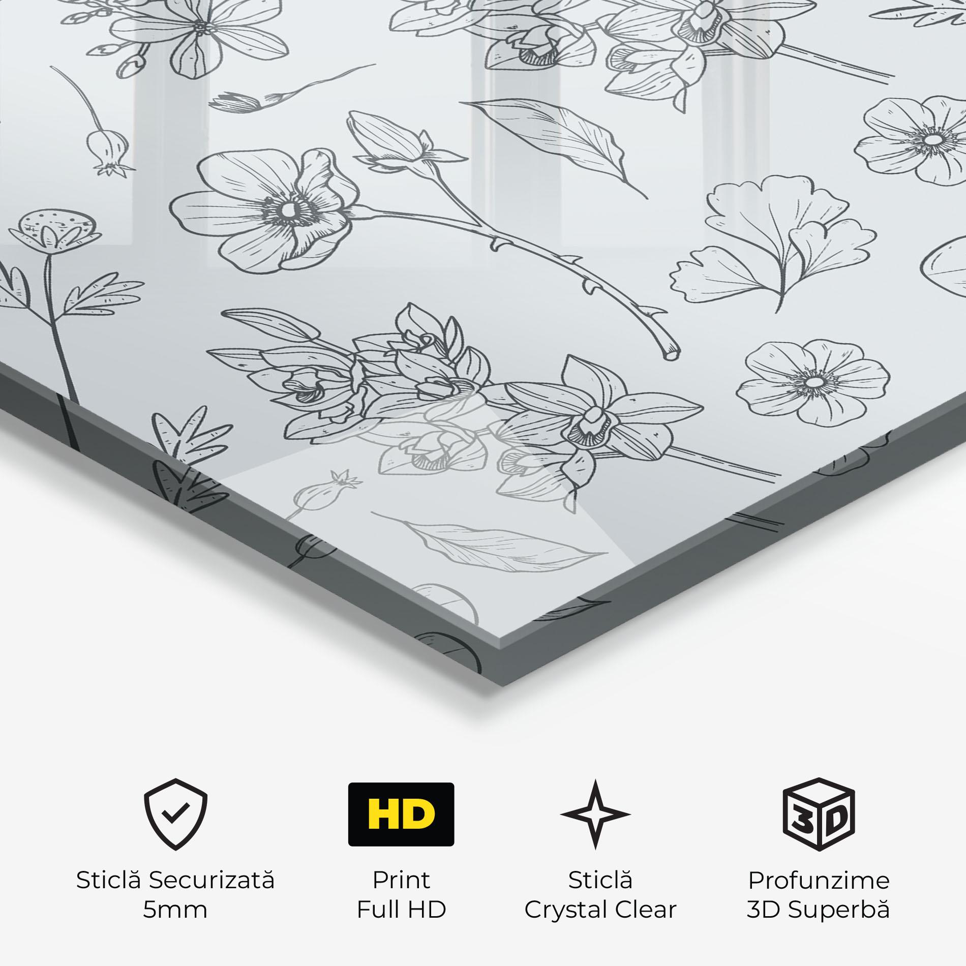 Tablou Sticla Blue Flower Line mockup 3