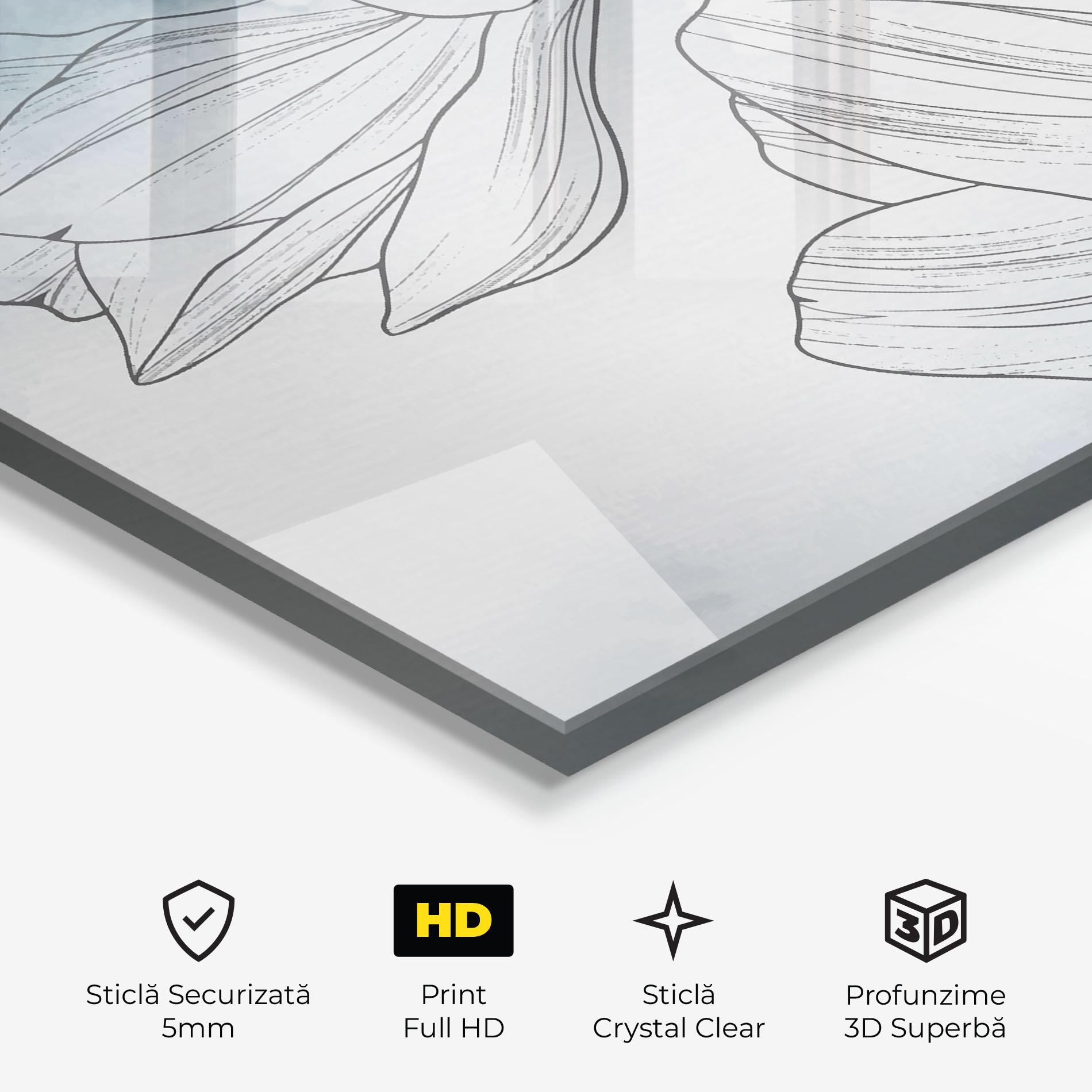 Tablou Sticla Blue Line Flower mockup 3