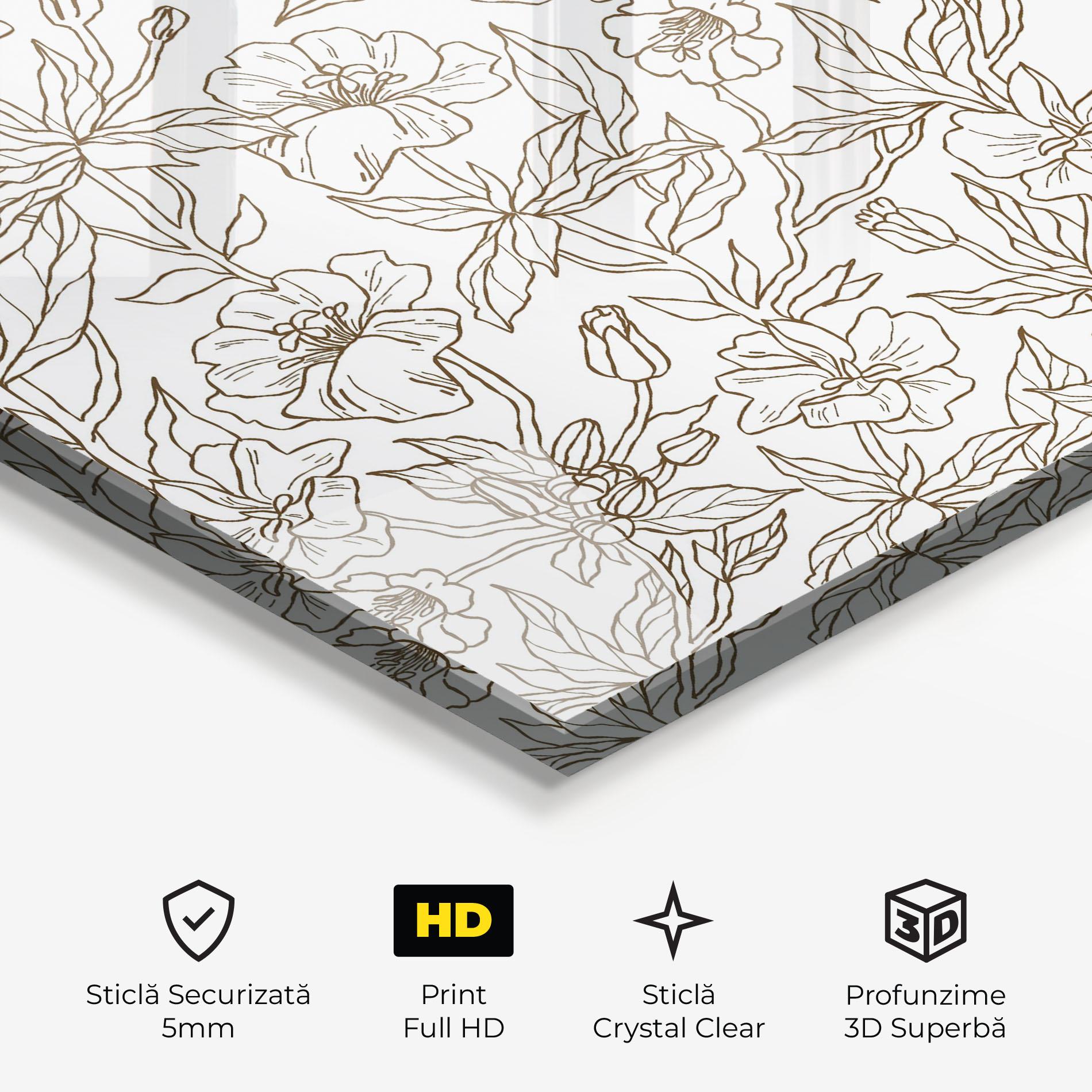 Tablou Sticla Cream Line Flowers mockup 3
