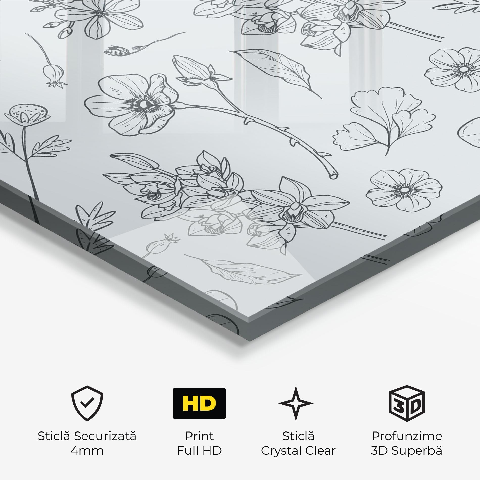 Tablou Sticla Blue Flower Line mockup 3