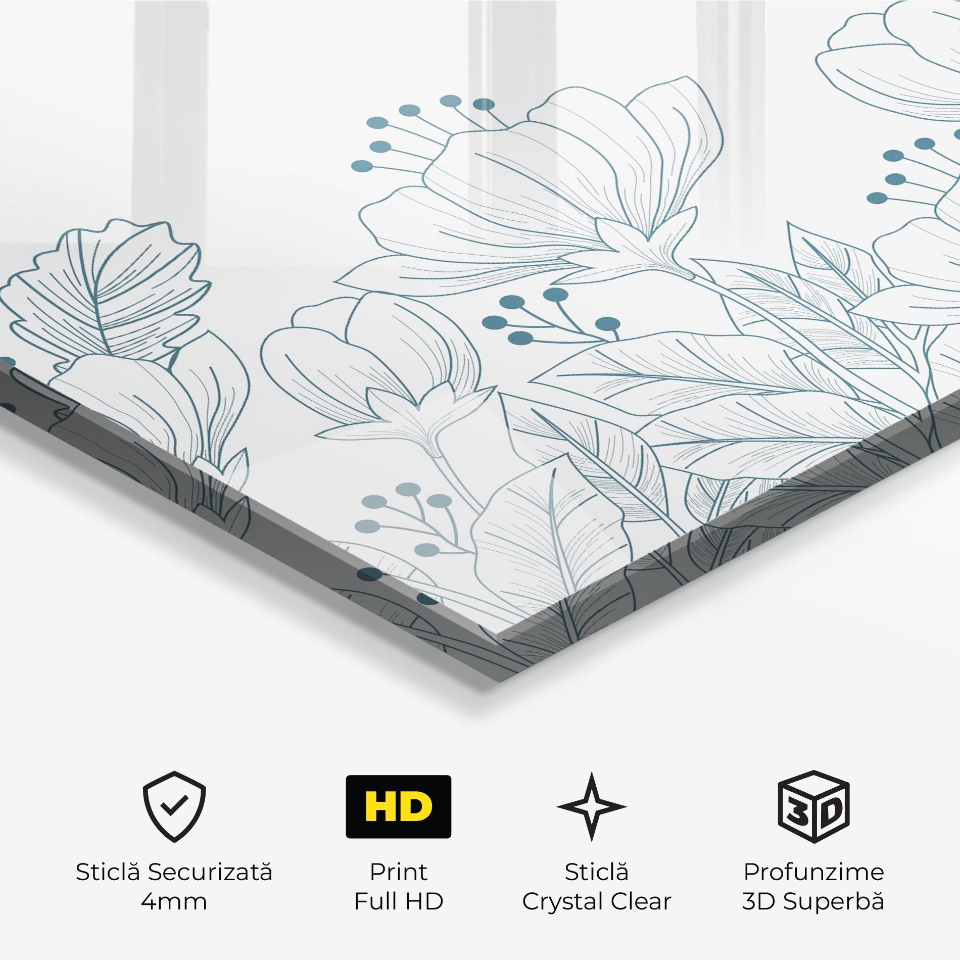 Tablou Sticla Blue Line Flowers mockup 3