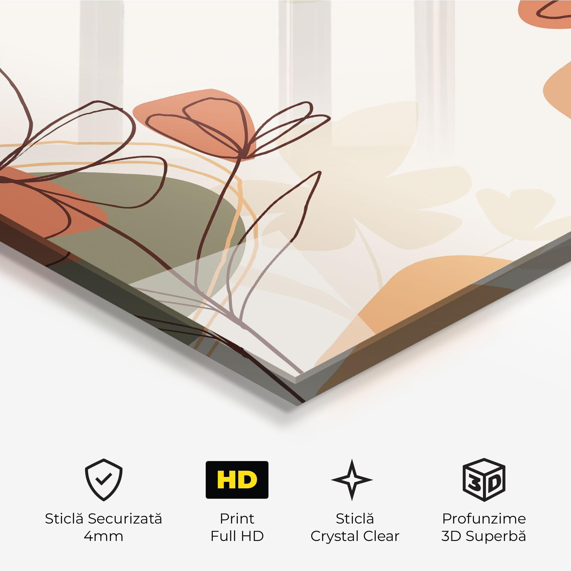 Tablou Sticla Brown Line Plants mockup 3