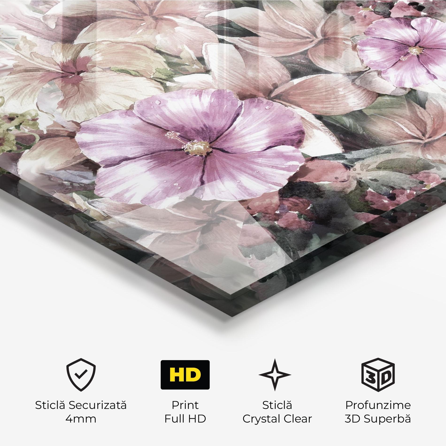Tablou Sticla Contrastul De Flori mockup 3