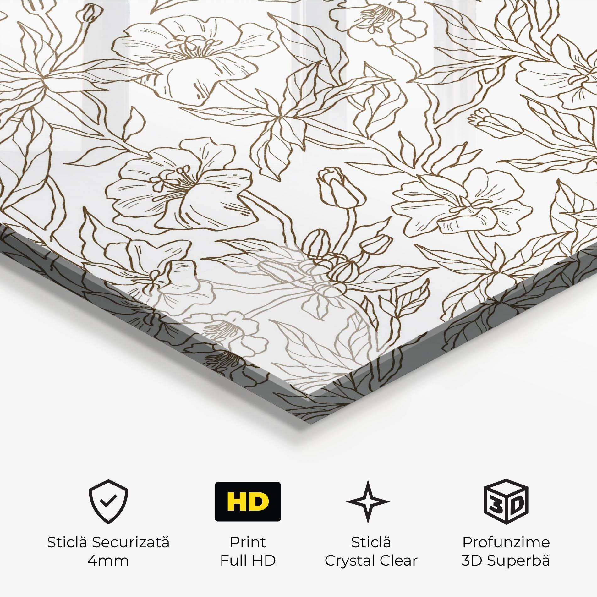Tablou Sticla Cream Line Flowers mockup 3