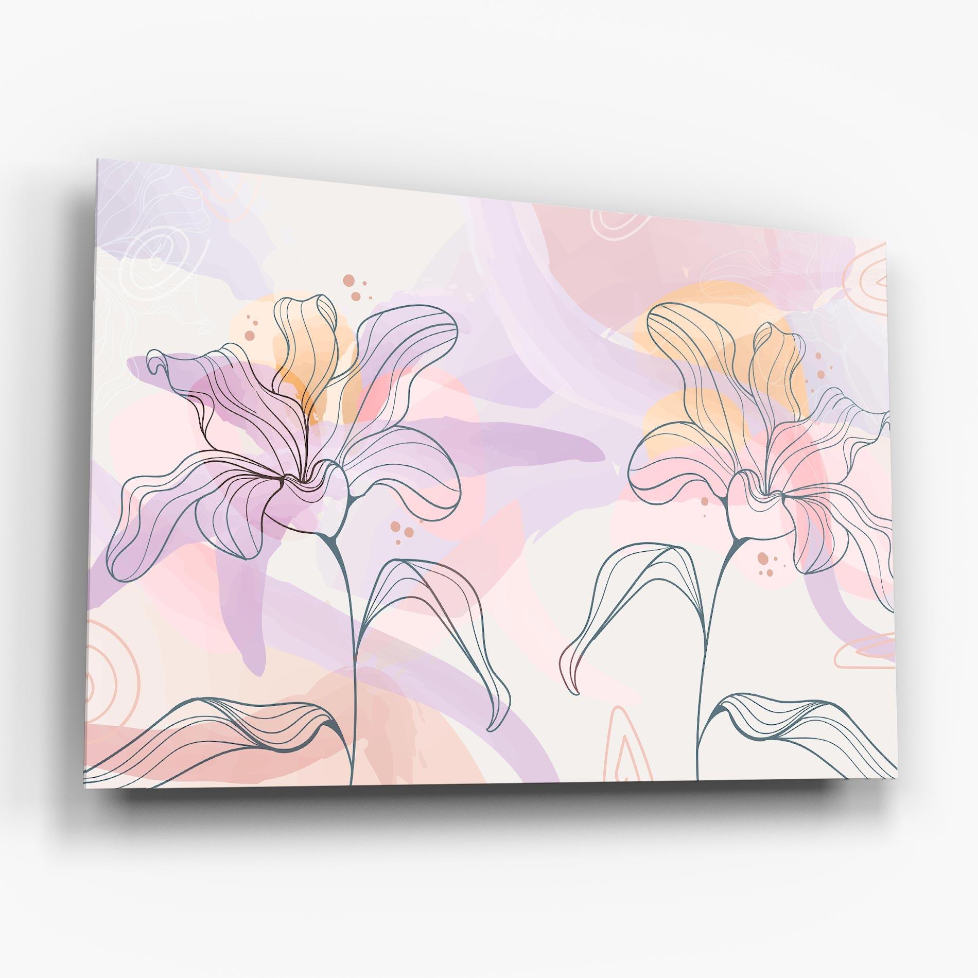 Tablou Sticla Blue Color Line Flower mockup 6