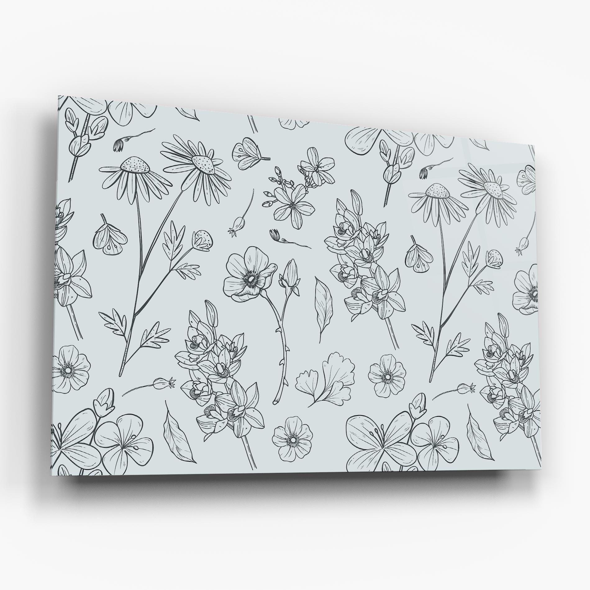 Tablou Sticla Blue Flower Line mockup 6