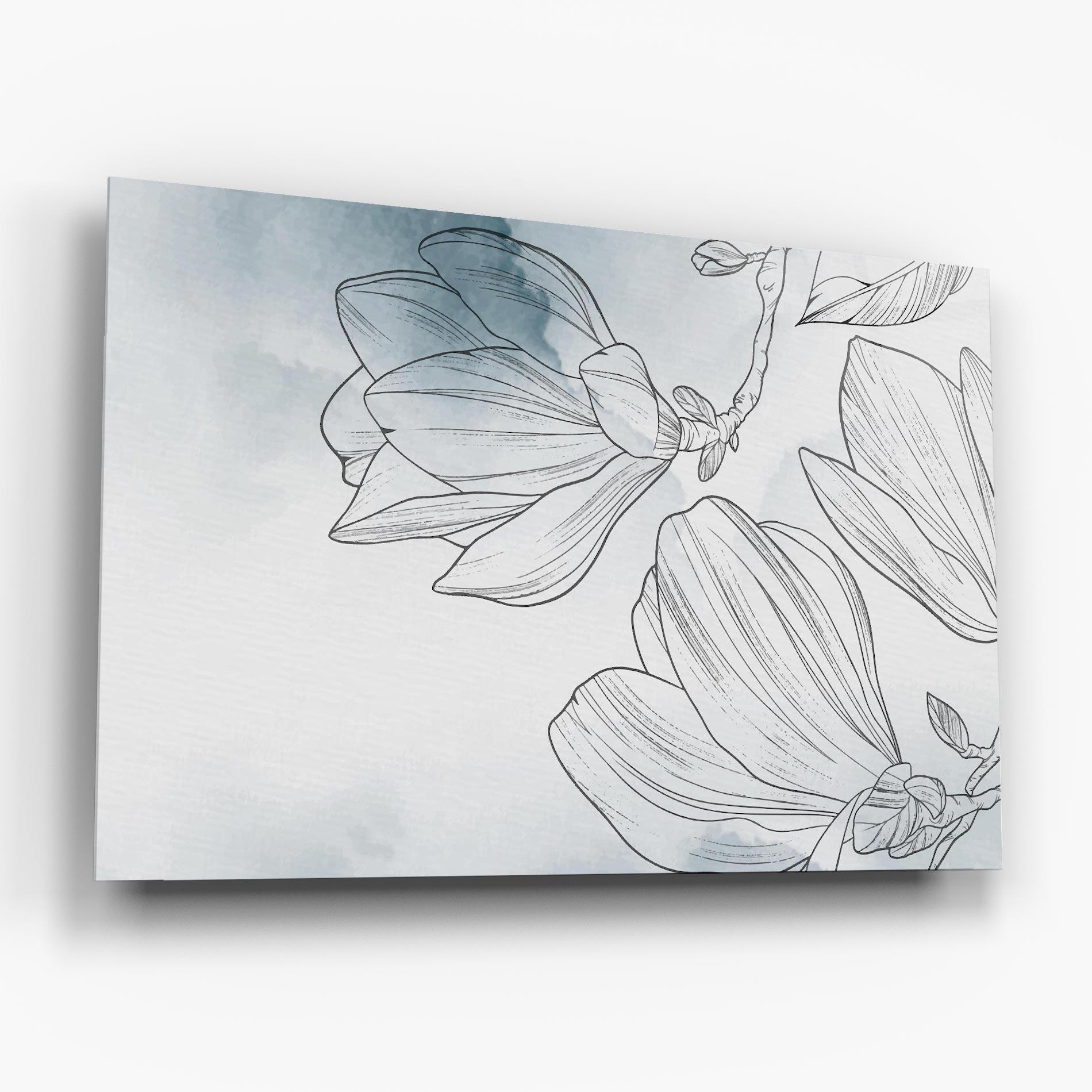 Tablou Sticla Blue Line Flower mockup 6