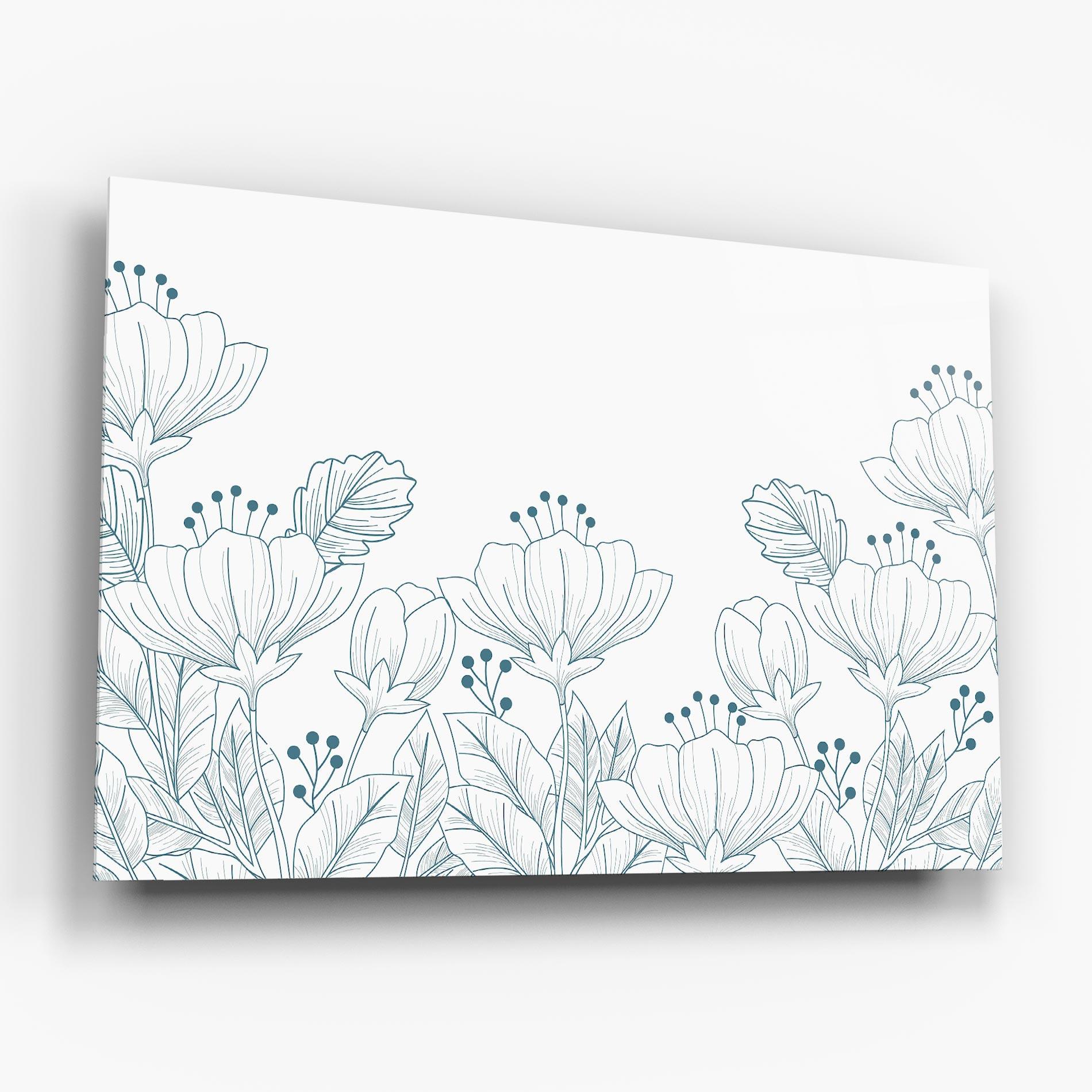 Tablou Sticla Blue Line Flowers mockup 6