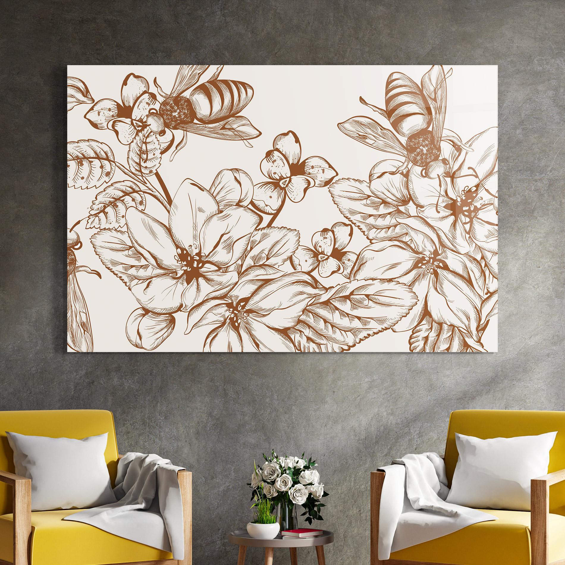 Tablou Sticla Bee Flower Line mockup 4