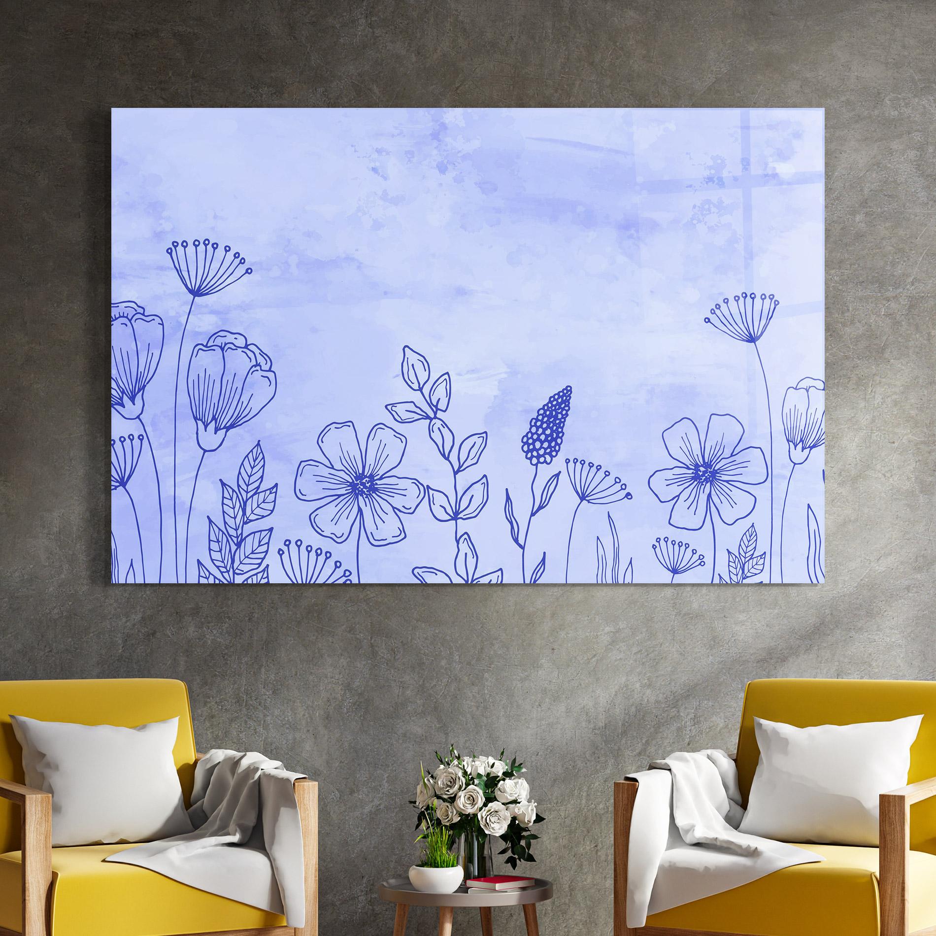 Tablou Sticla Blue Line Plant mockup 4