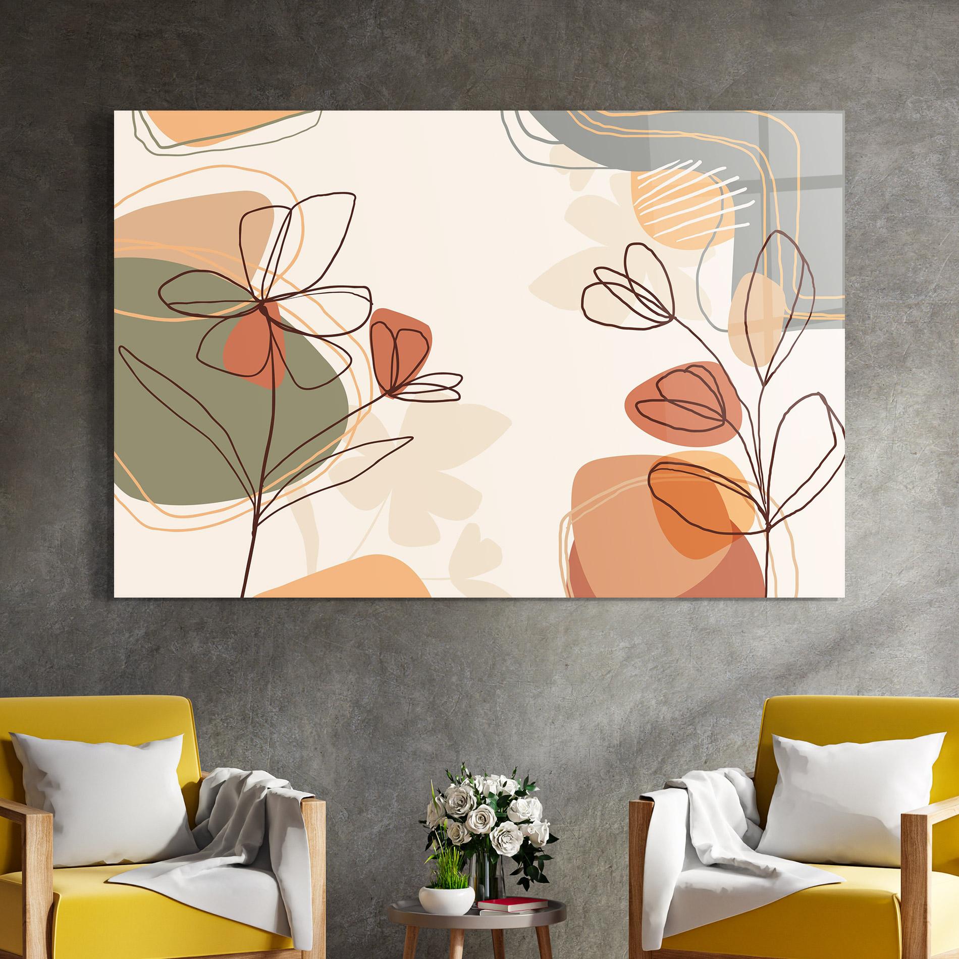 Tablou Sticla Brown Line Plants mockup 4