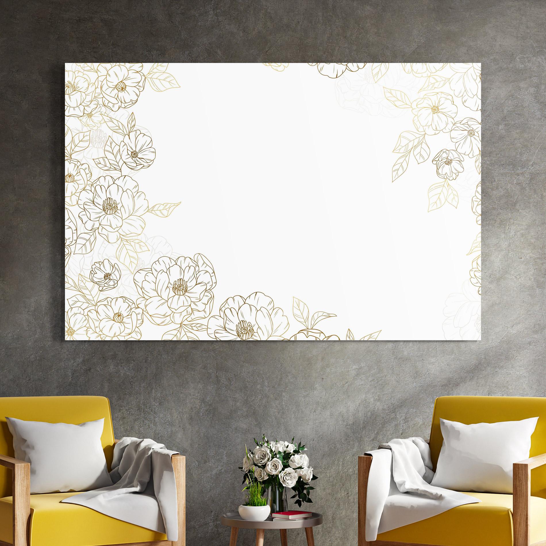 Tablou Sticla Flower Gold Line mockup 4