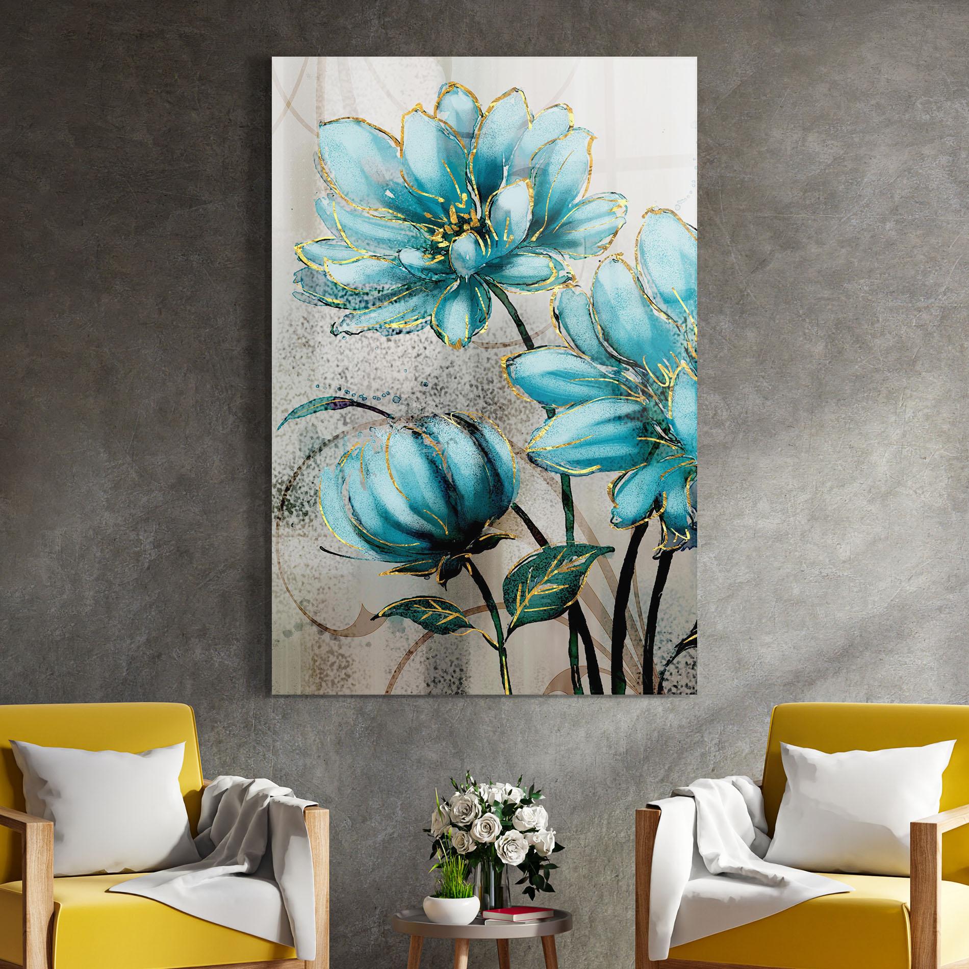 Tablou Sticla Bujori Albastri mockup 4