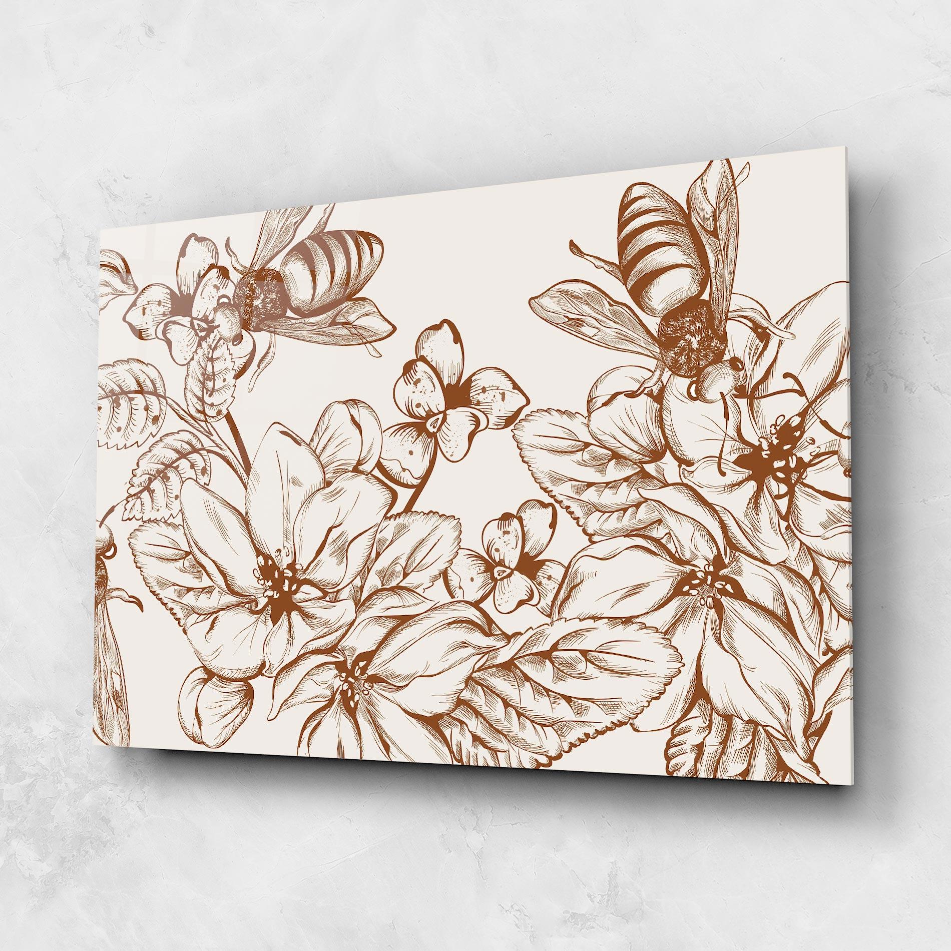 Tablou Sticla Bee Flower Line mockup 1