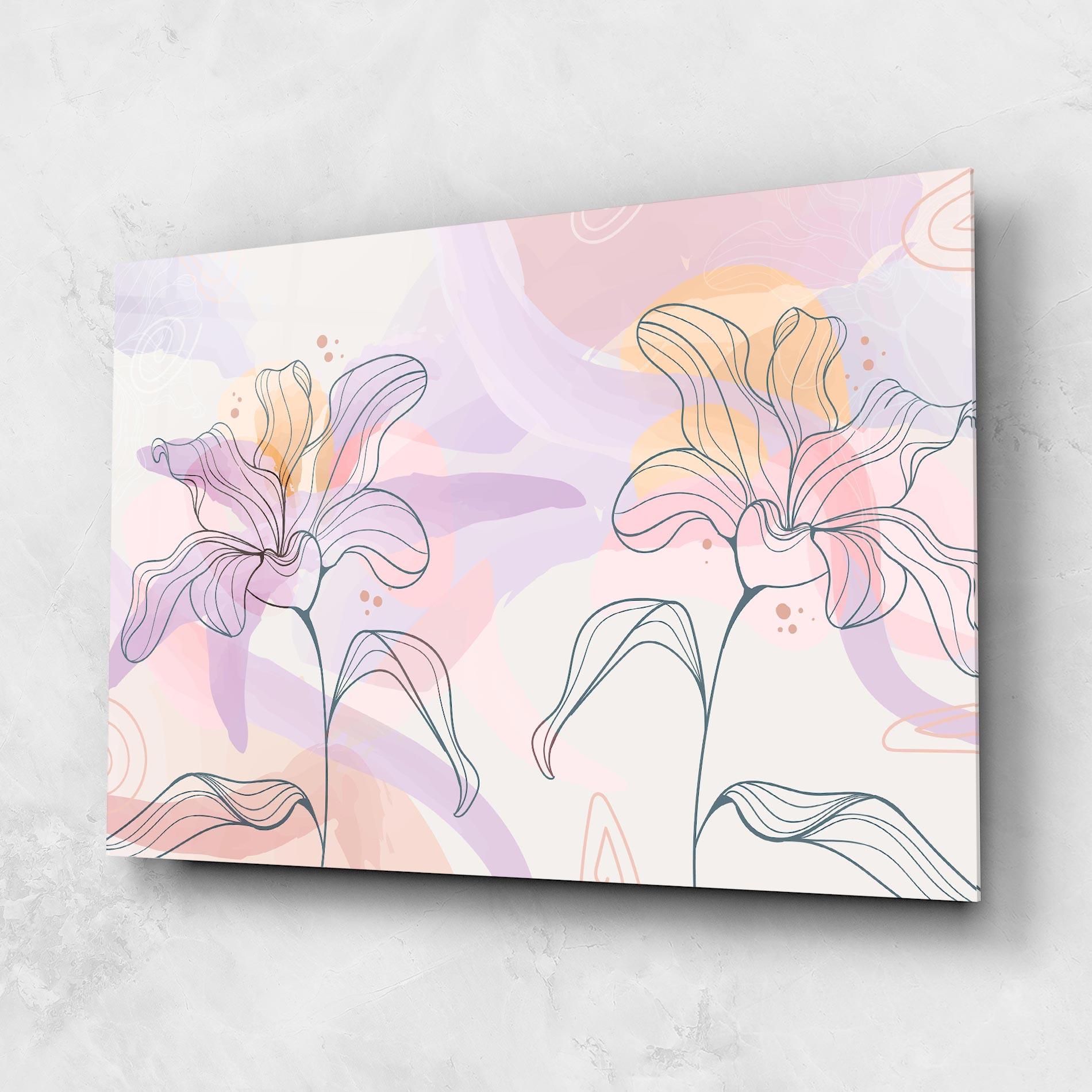 Tablou Sticla Blue Color Line Flower mockup 1