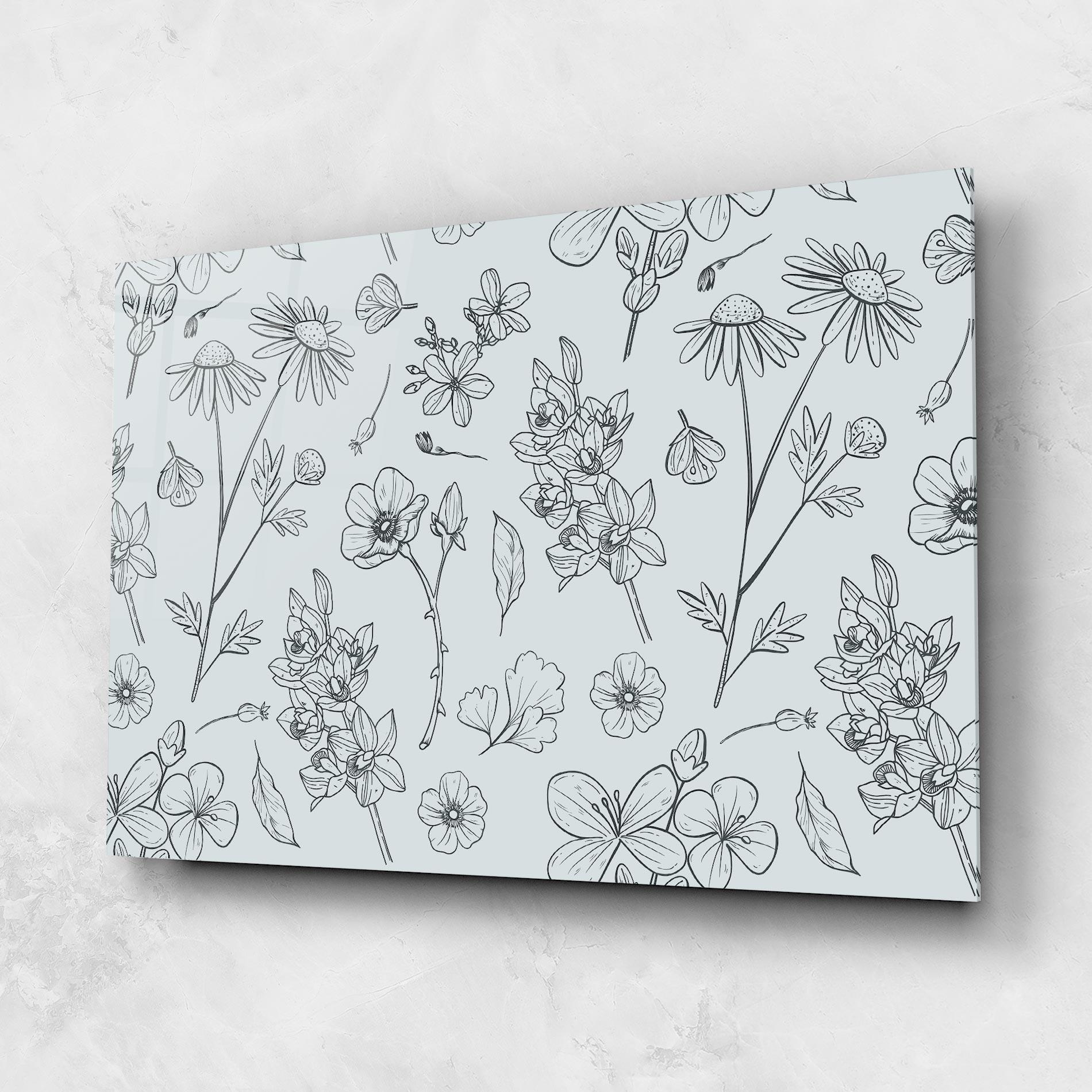 Tablou Sticla Blue Flower Line mockup 1