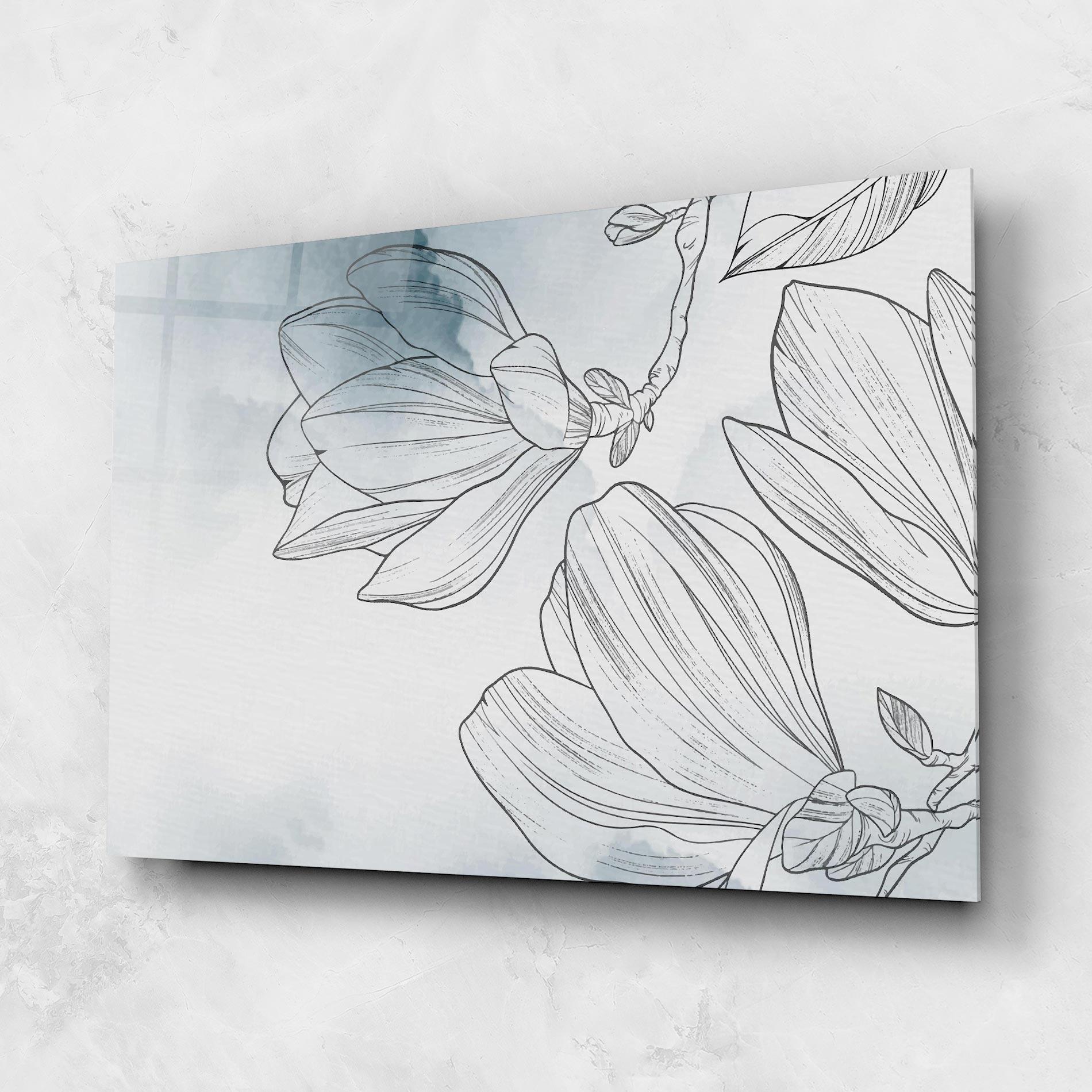 Tablou Sticla Blue Line Flower mockup 1