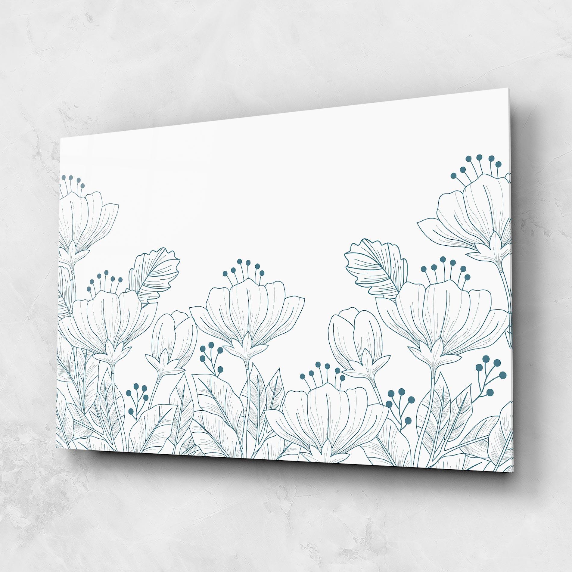 Tablou Sticla Blue Line Flowers mockup 1