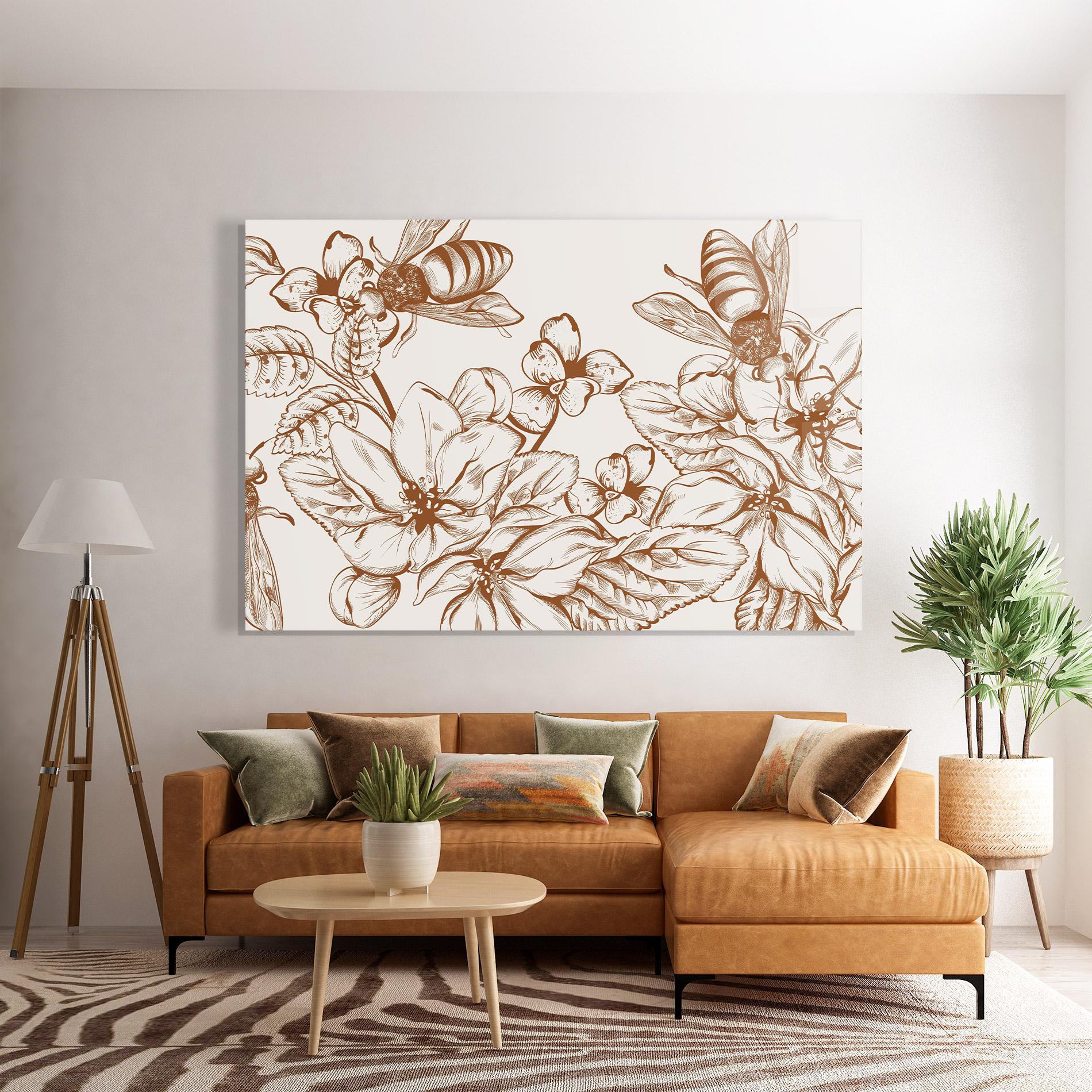 Tablou Sticla Bee Flower Line mockup 7