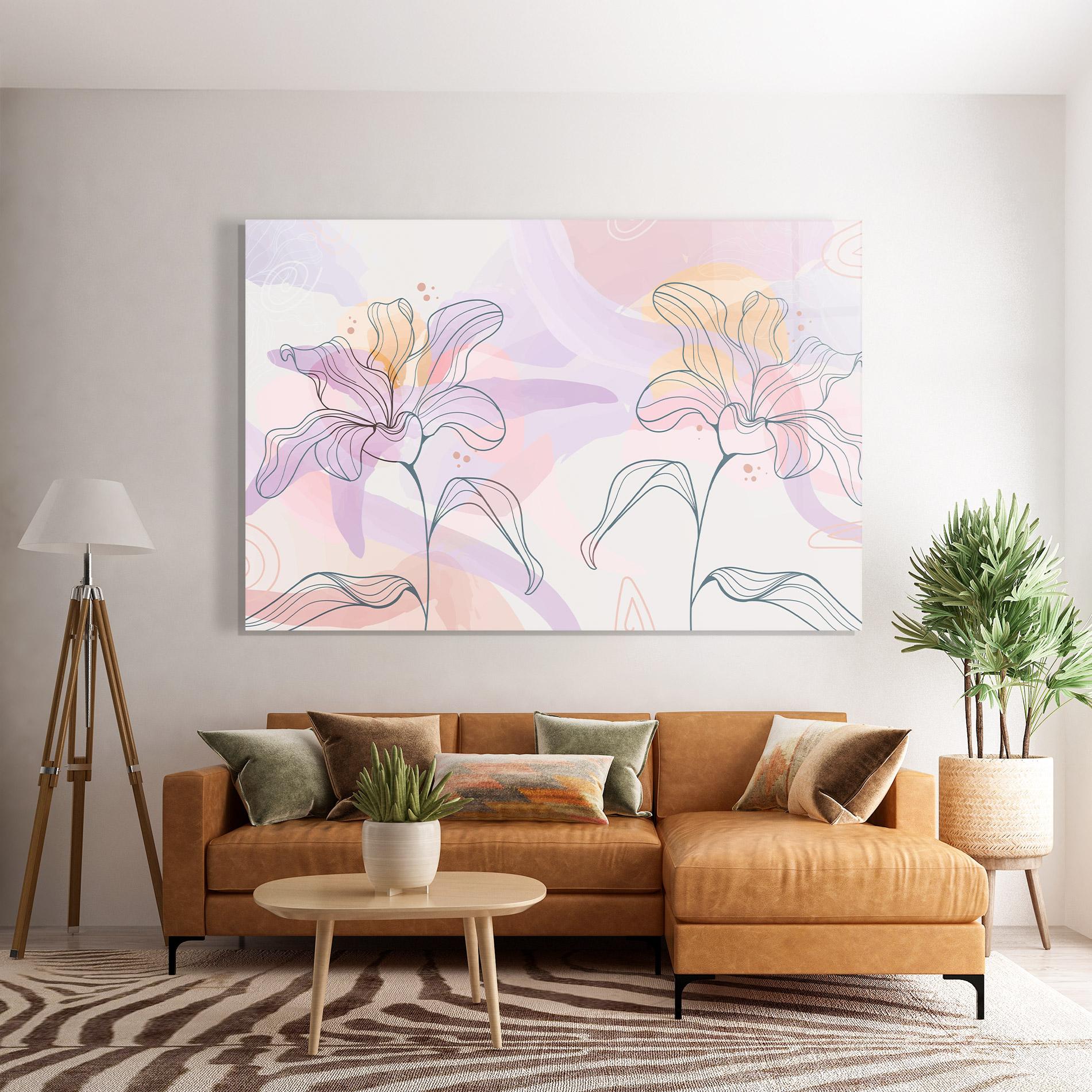 Tablou Sticla Blue Color Line Flower mockup 7