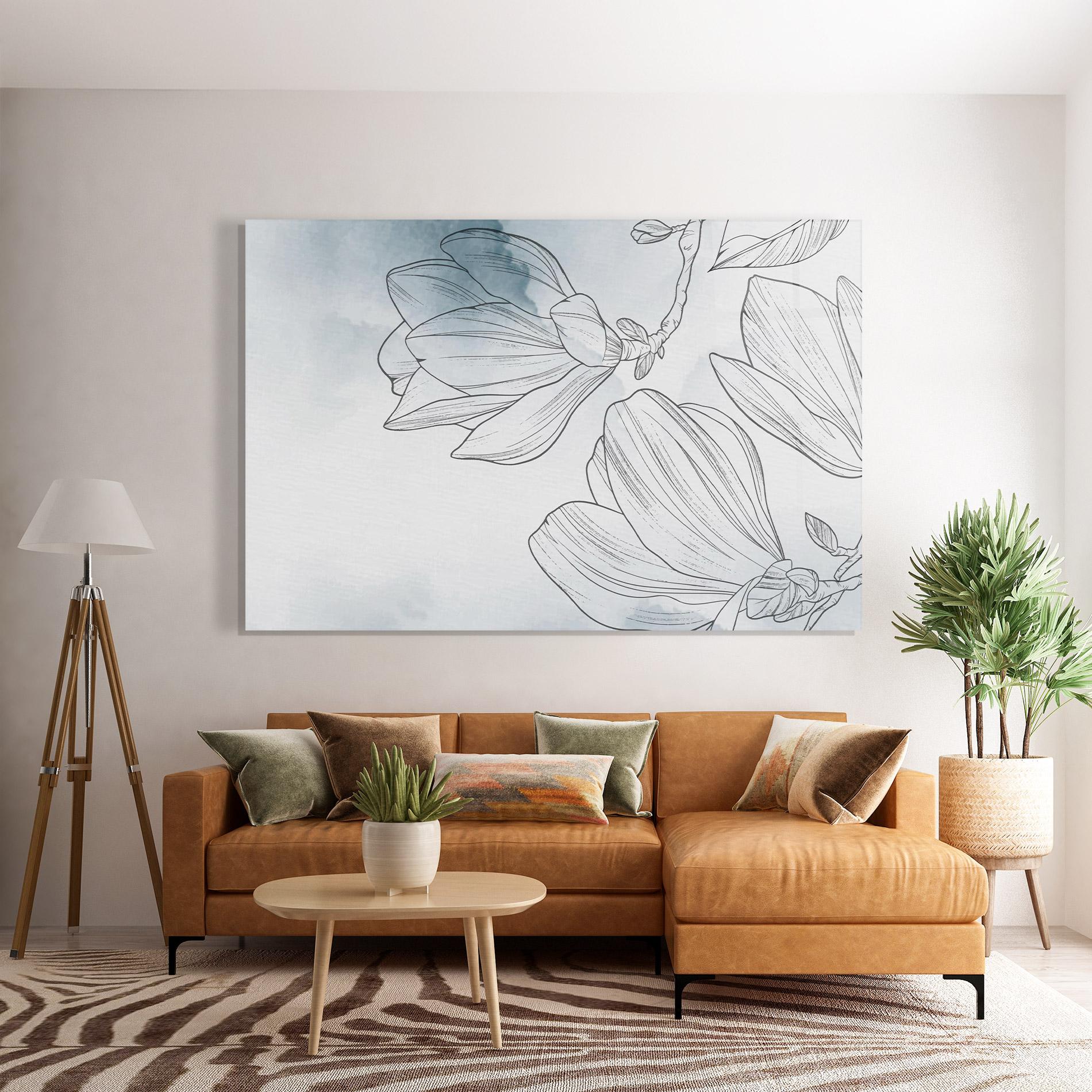 Tablou Sticla Blue Line Flower mockup 7