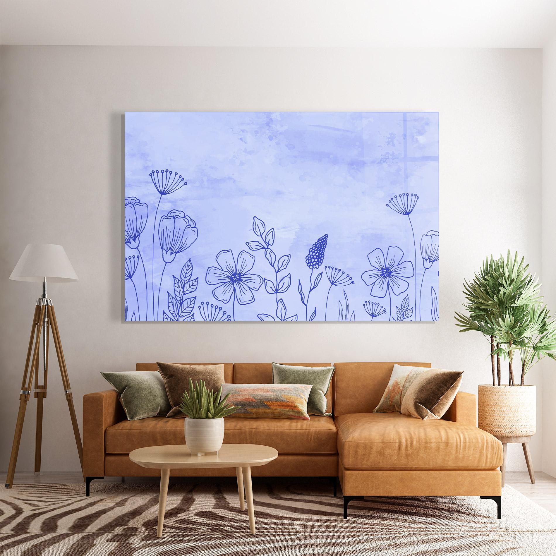 Tablou Sticla Blue Line Plant mockup 7