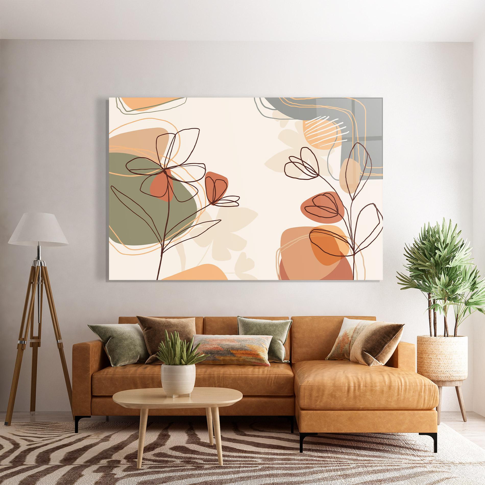 Tablou Sticla Brown Line Plants mockup 7