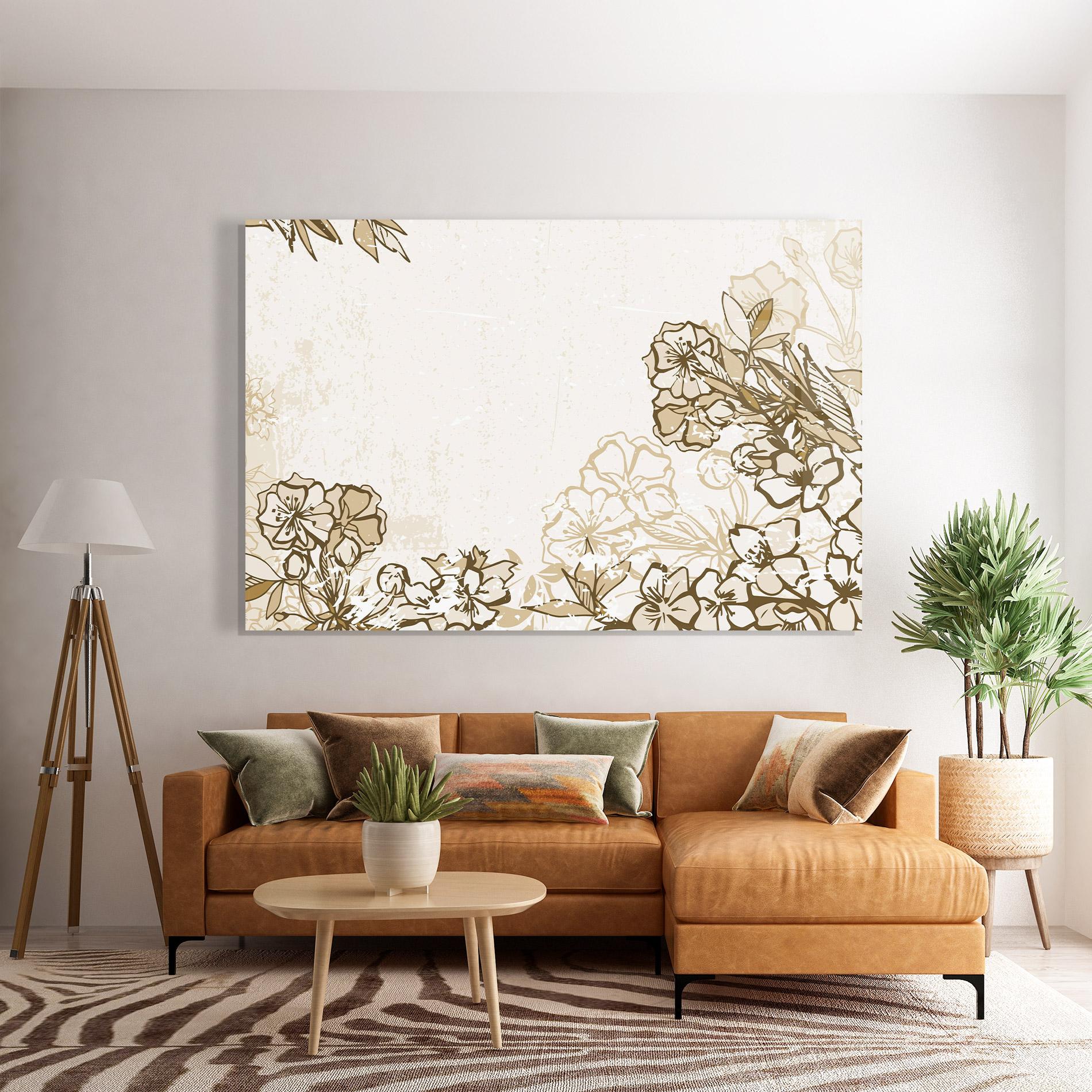 Tablou Sticla Cream Brown Flower mockup 7