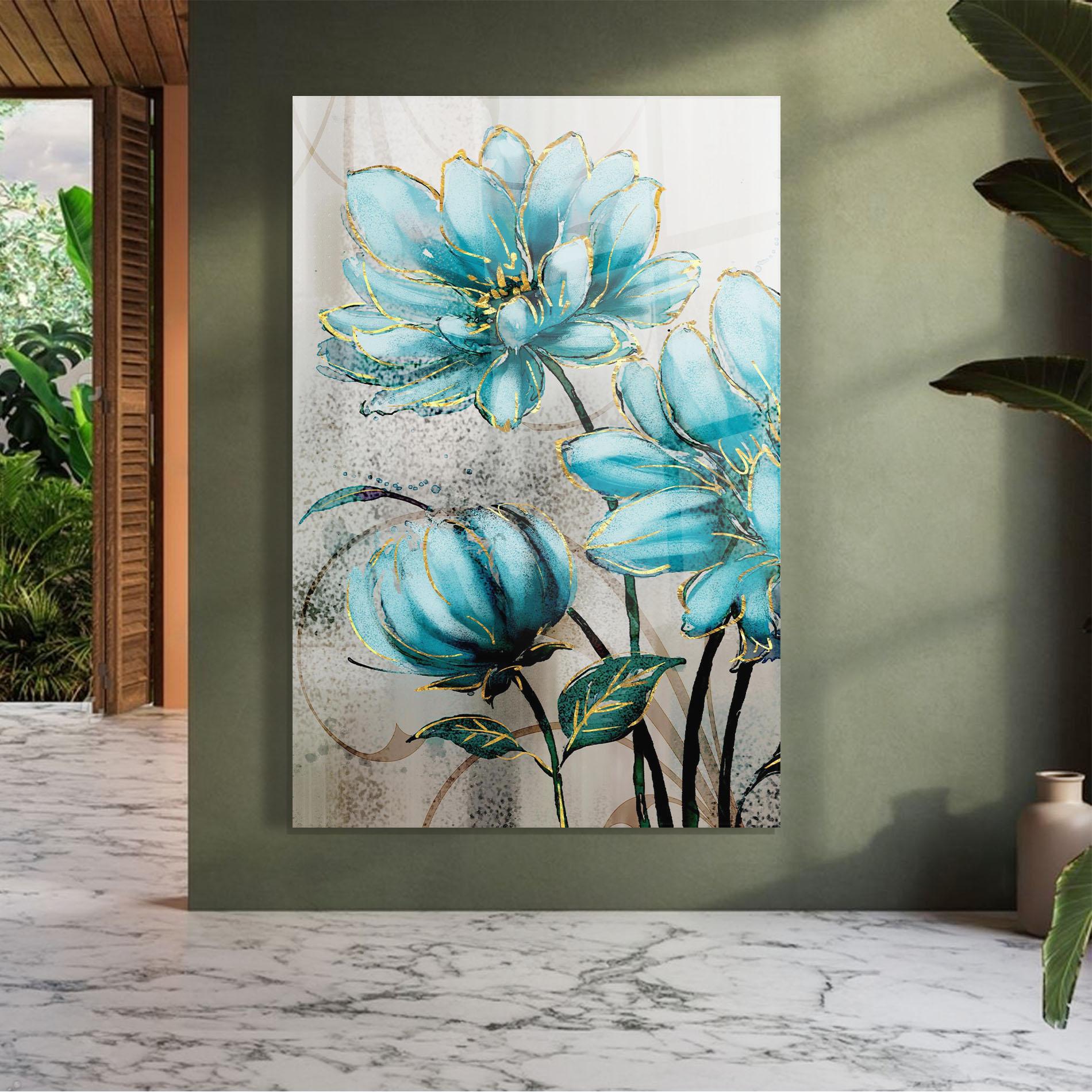 Tablou Sticla Bujori Albastri mockup 7