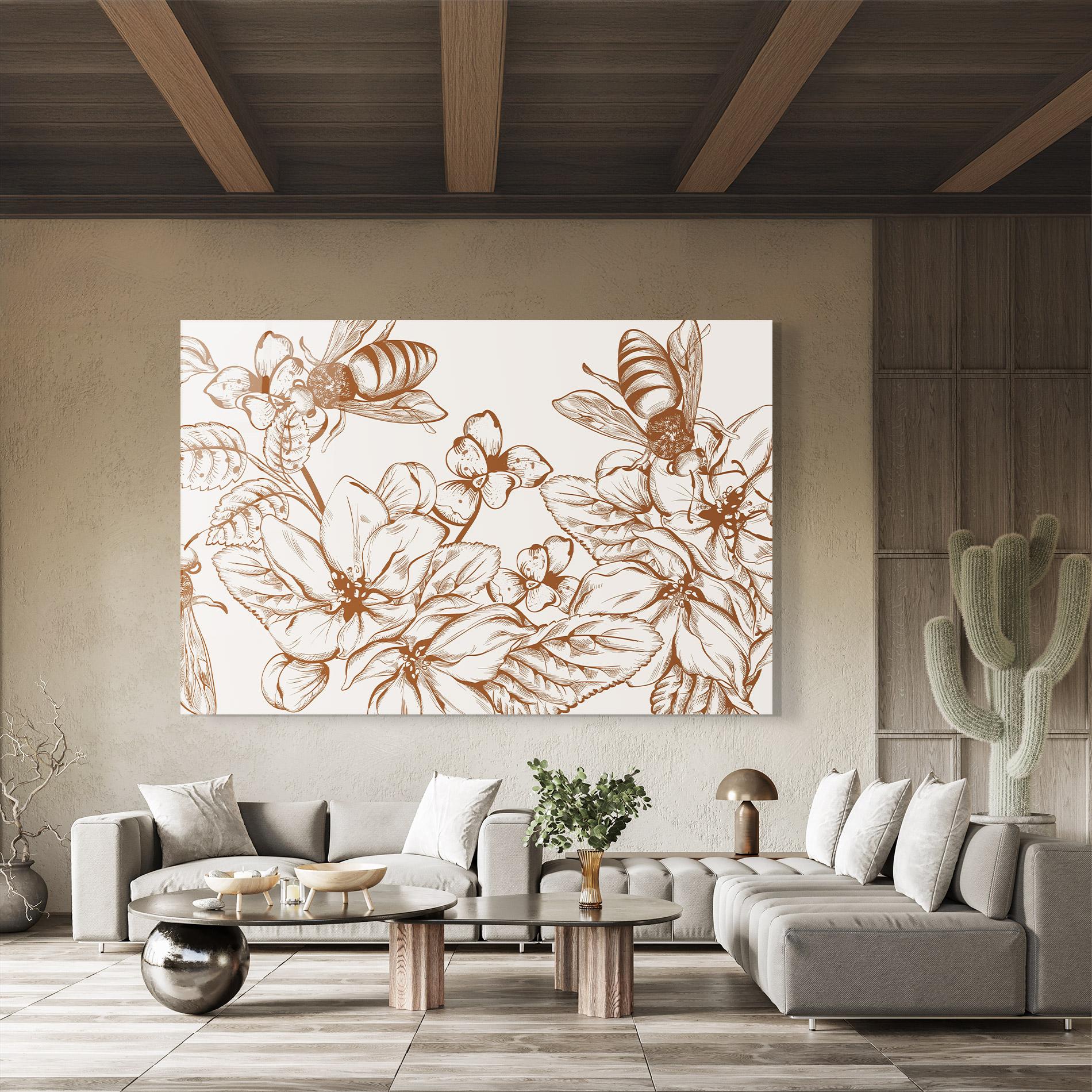 Tablou Sticla Bee Flower Line mockup 8