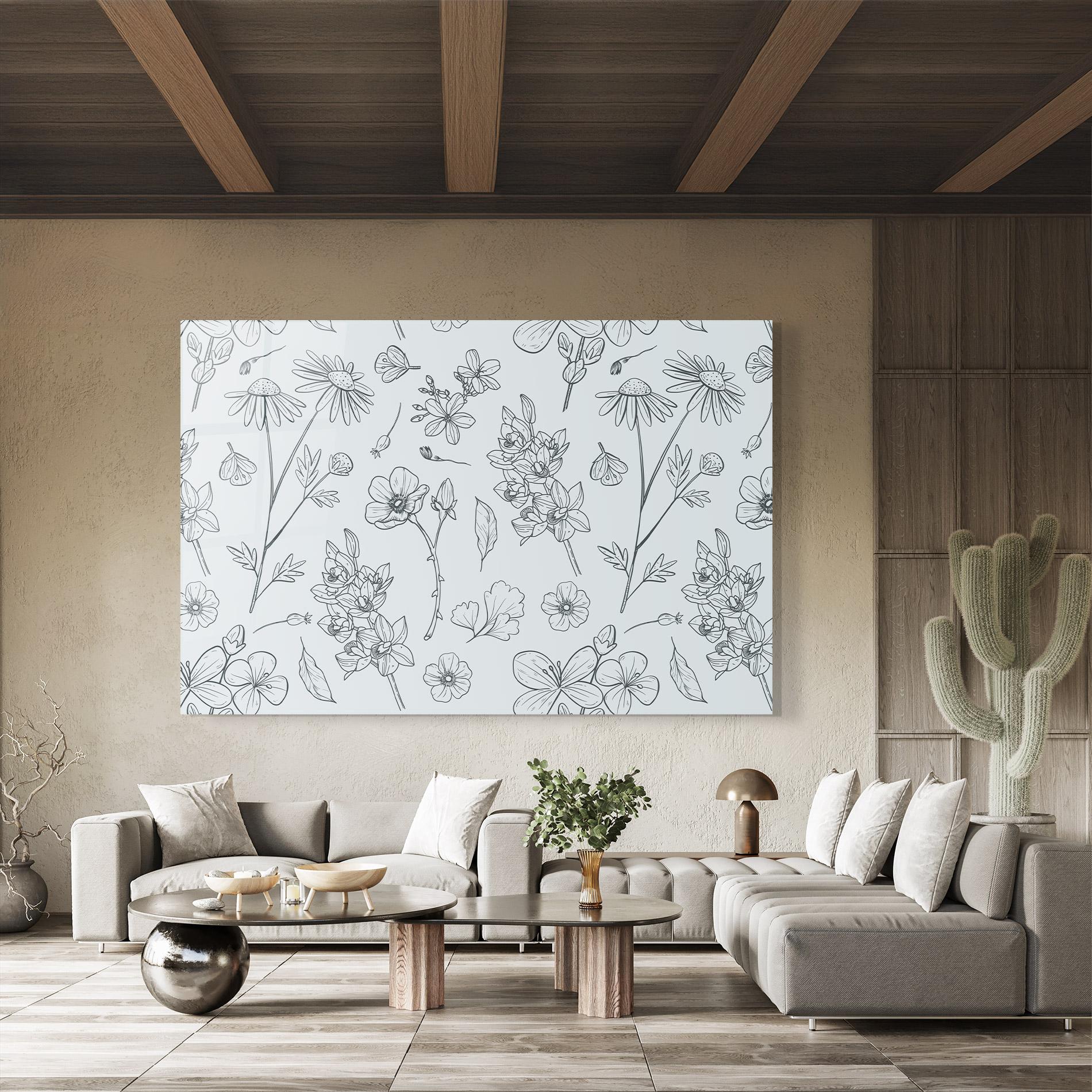 Tablou Sticla Blue Flower Line mockup 8