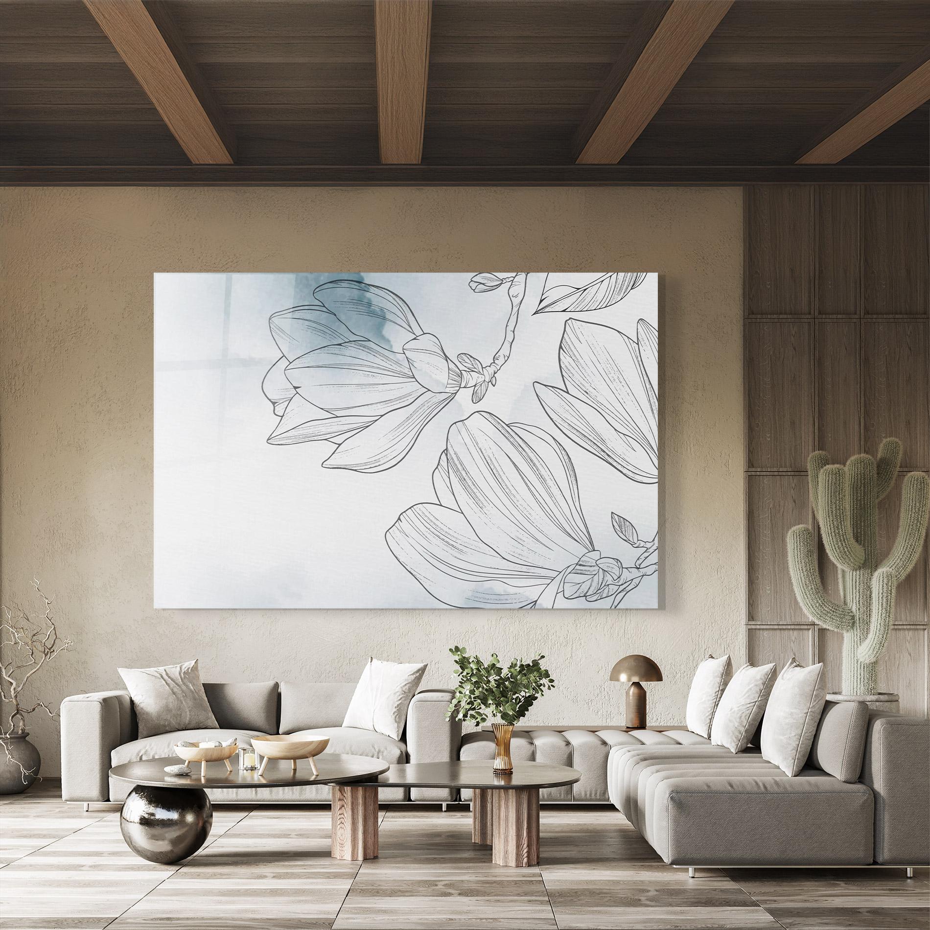 Tablou Sticla Blue Line Flower mockup 8