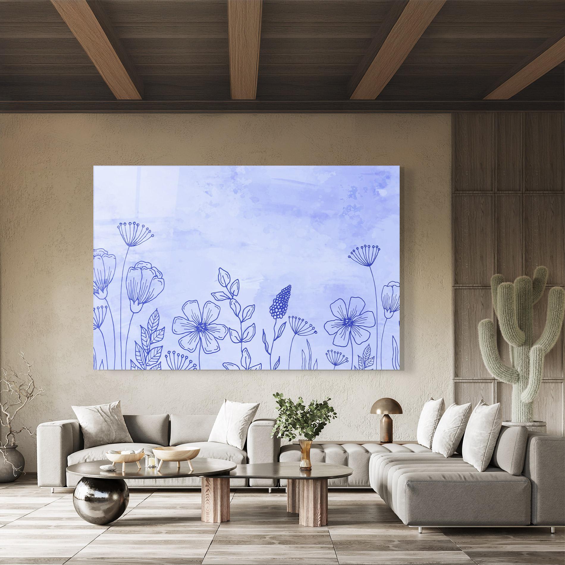 Tablou Sticla Blue Line Plant mockup 8