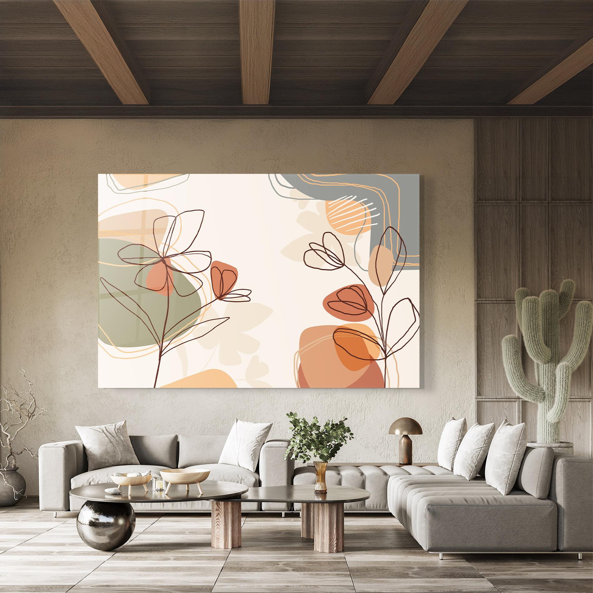 Tablou Sticla Brown Line Plants mockup 8