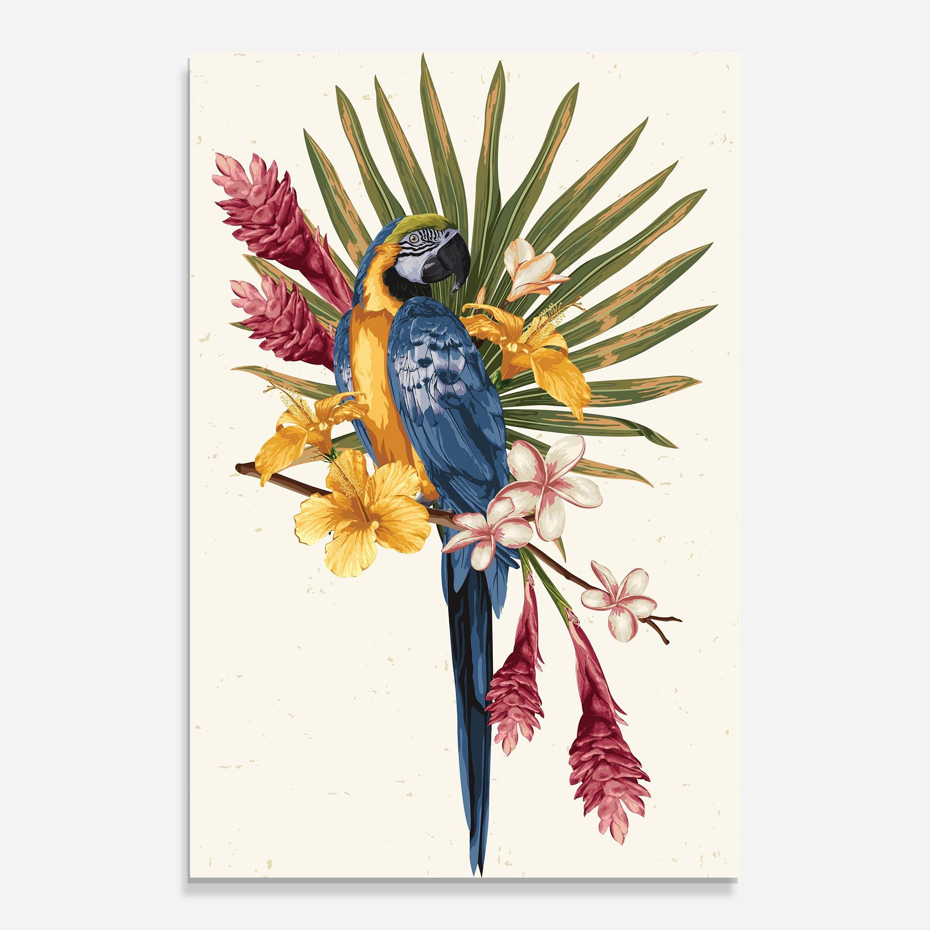 Tablou Sticla Exotic Bird Flower mockup 0