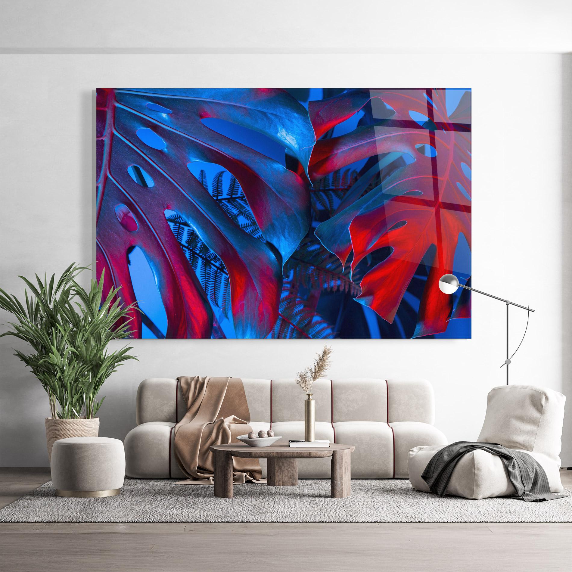 Tablou Sticla Exotic Blue Leaf mockup 9