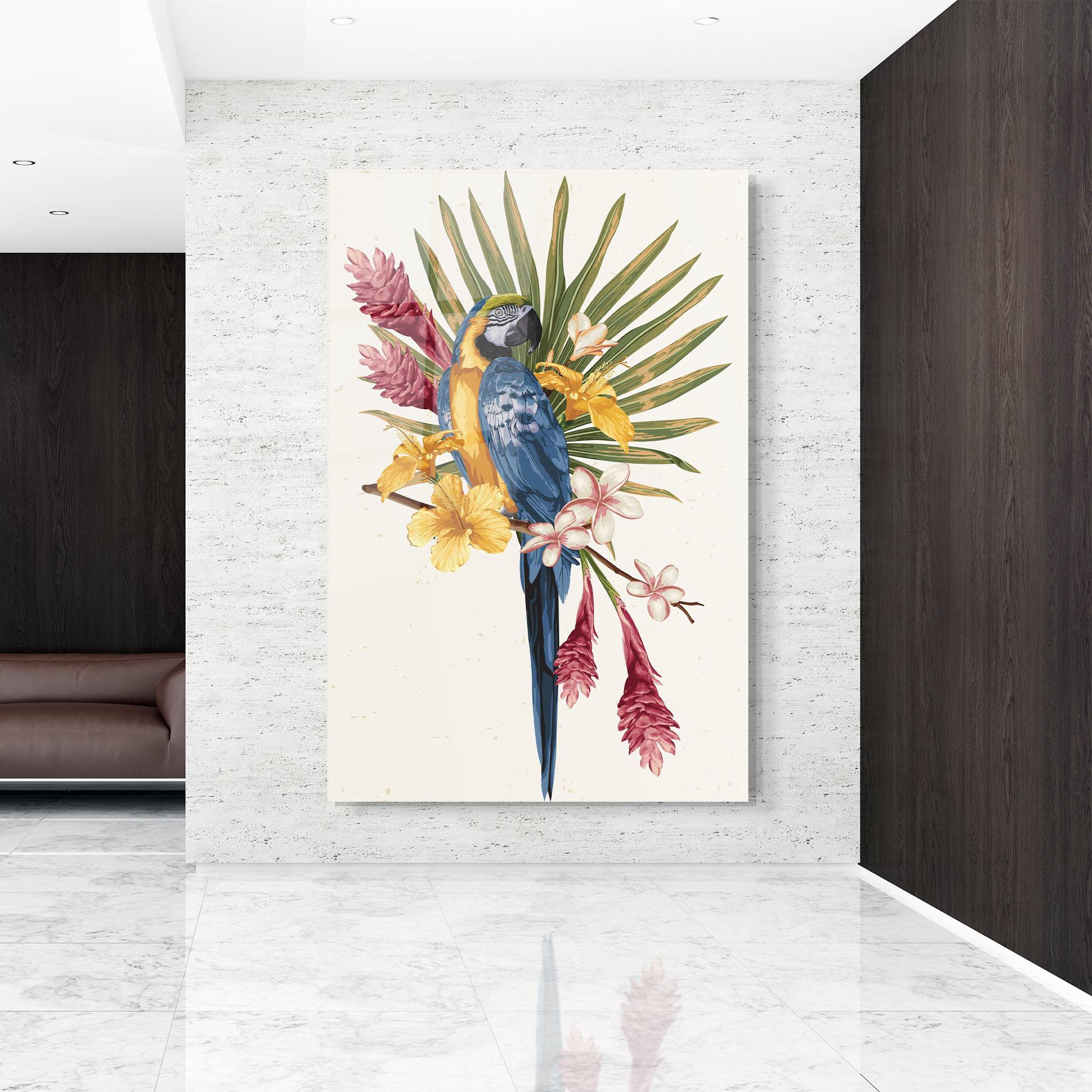 Tablou Sticla Exotic Bird Flower mockup 9