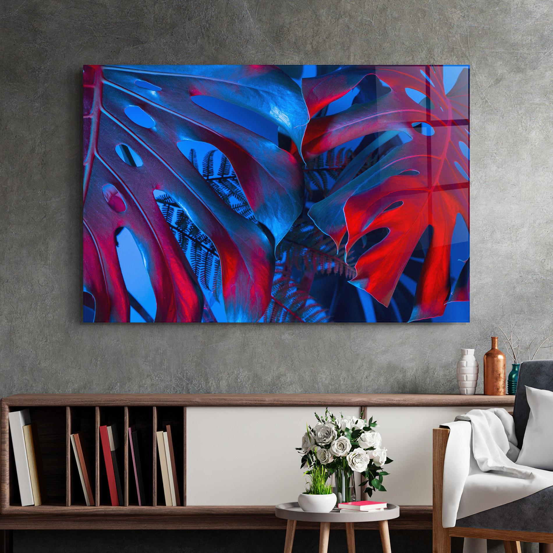 Tablou Sticla Exotic Blue Leaf mockup 2