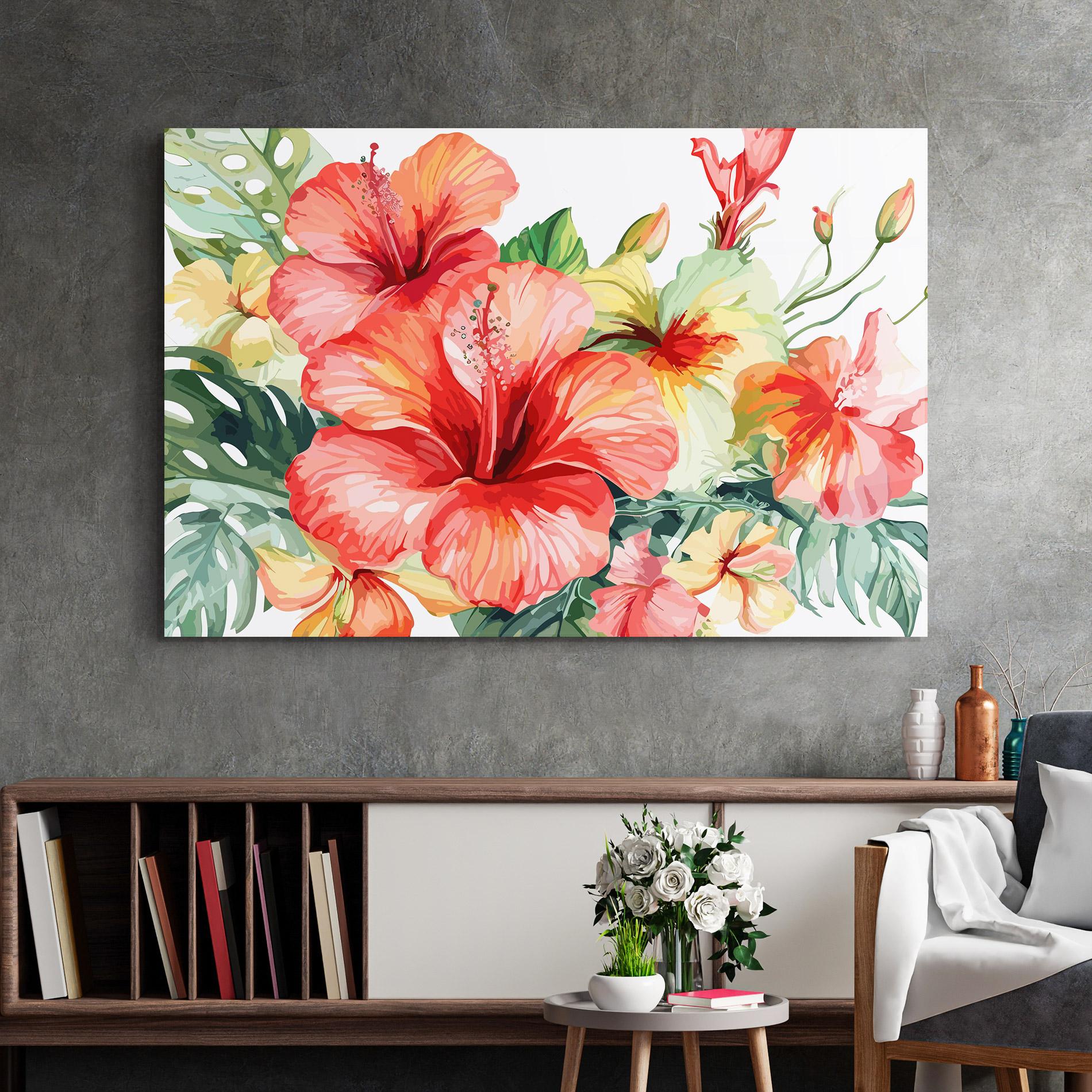 Tablou Sticla Exotic Red Flower mockup 2