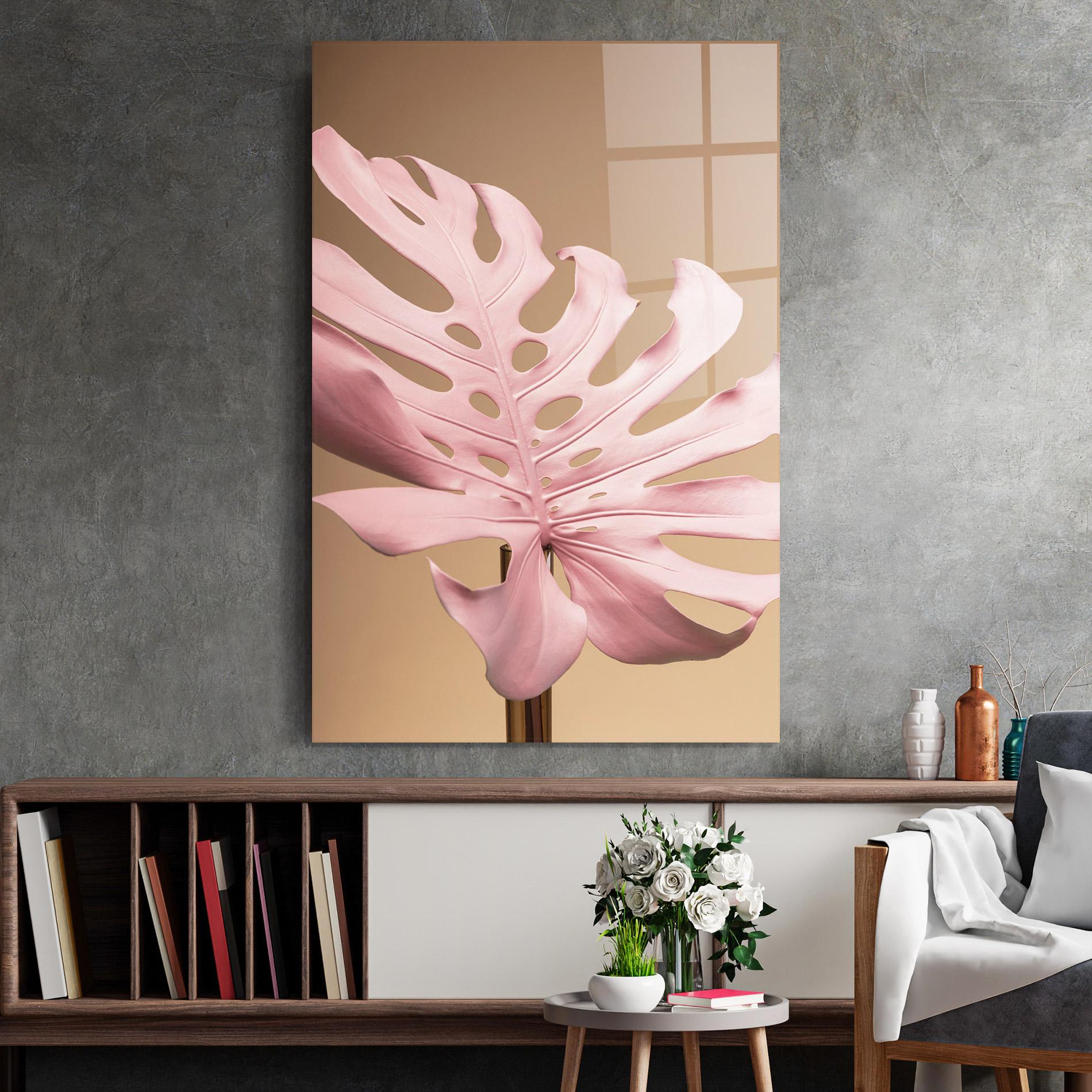 Tablou Sticla Exotic Pink Leaf mockup 2