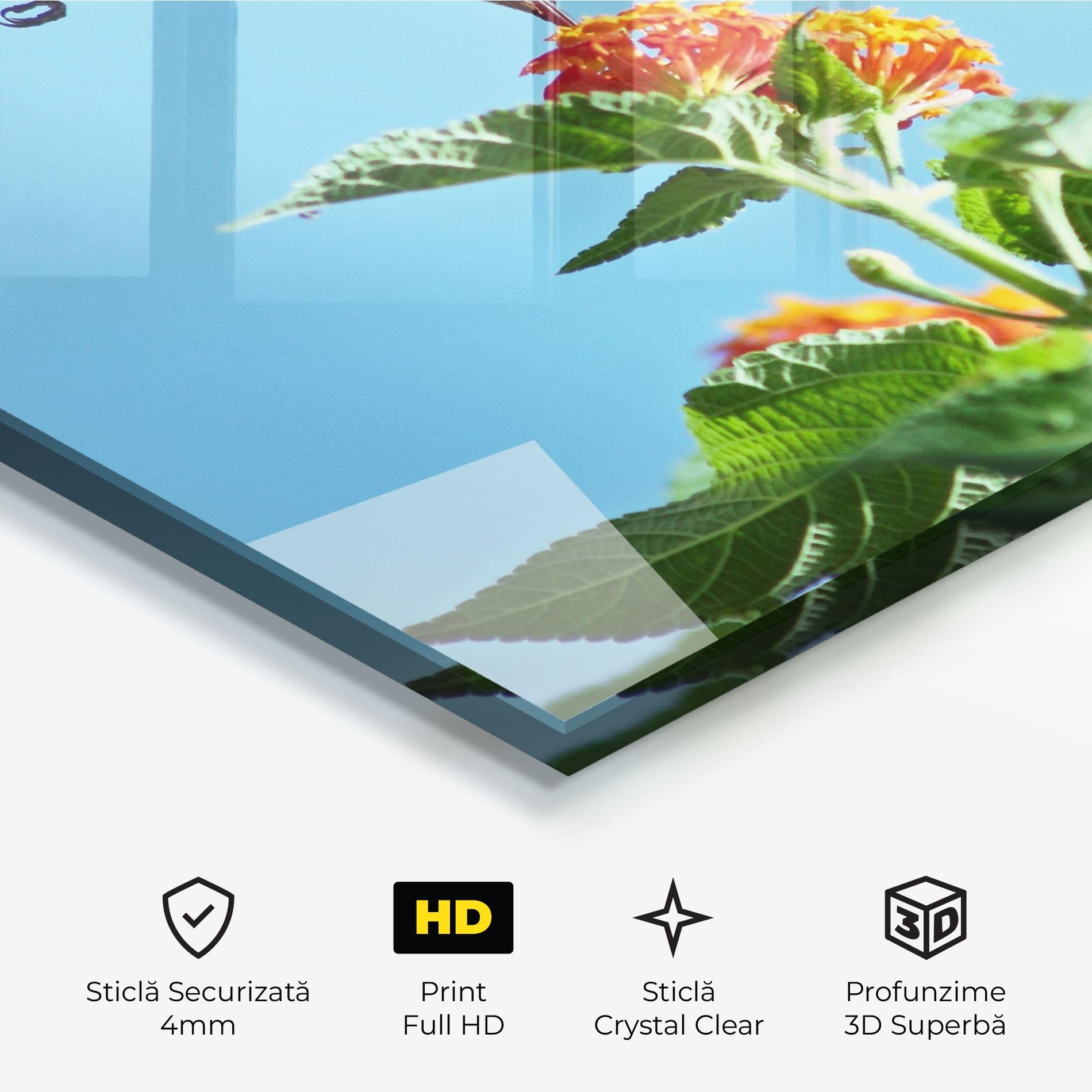 Tablou Sticla Bird Exotic Flower mockup 3