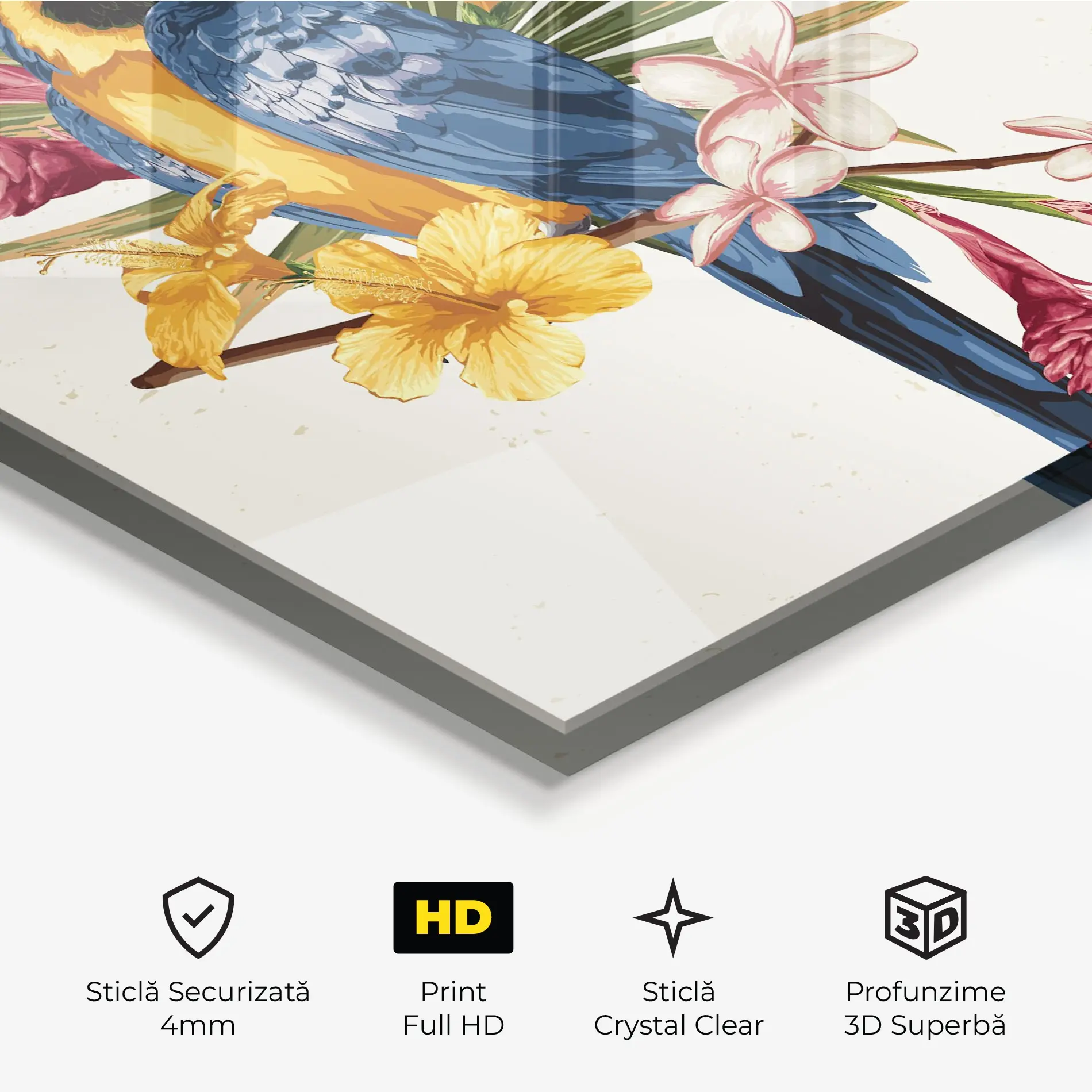 Tablou Sticla Exotic Bird Flower mockup 3