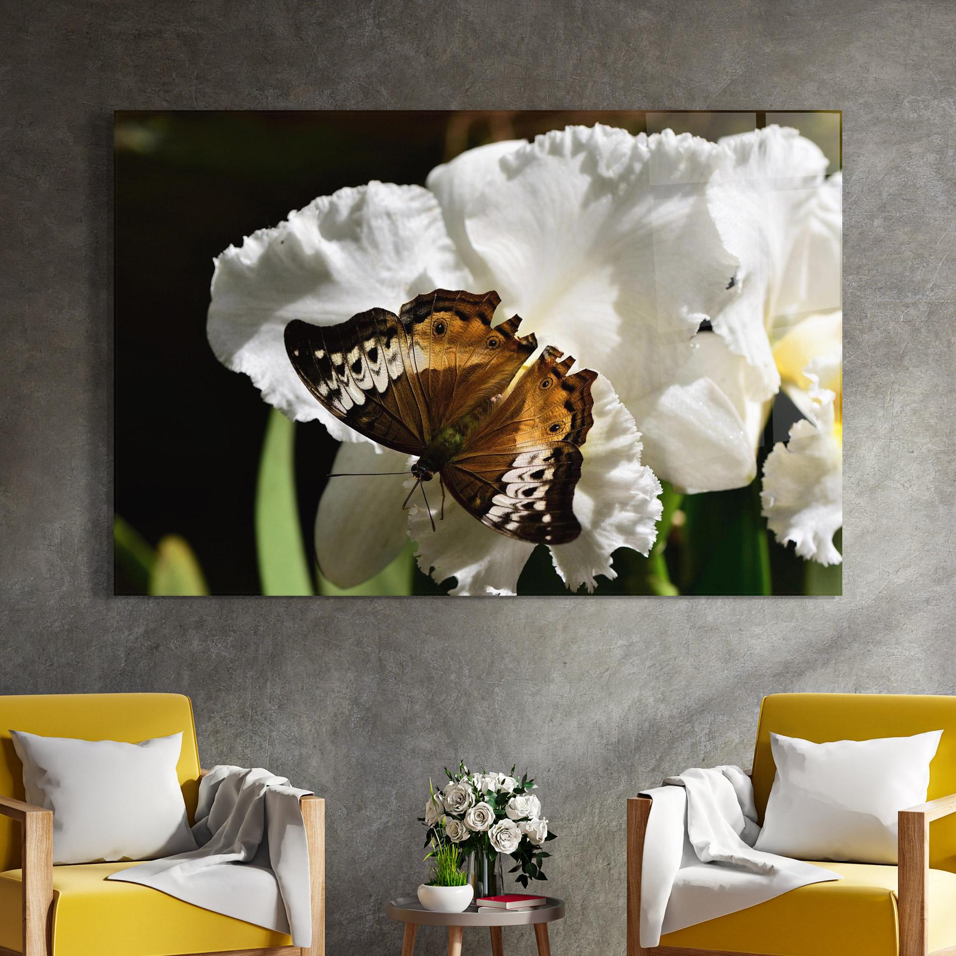 Tablou Sticla Butterfly Exotic Plant mockup 4