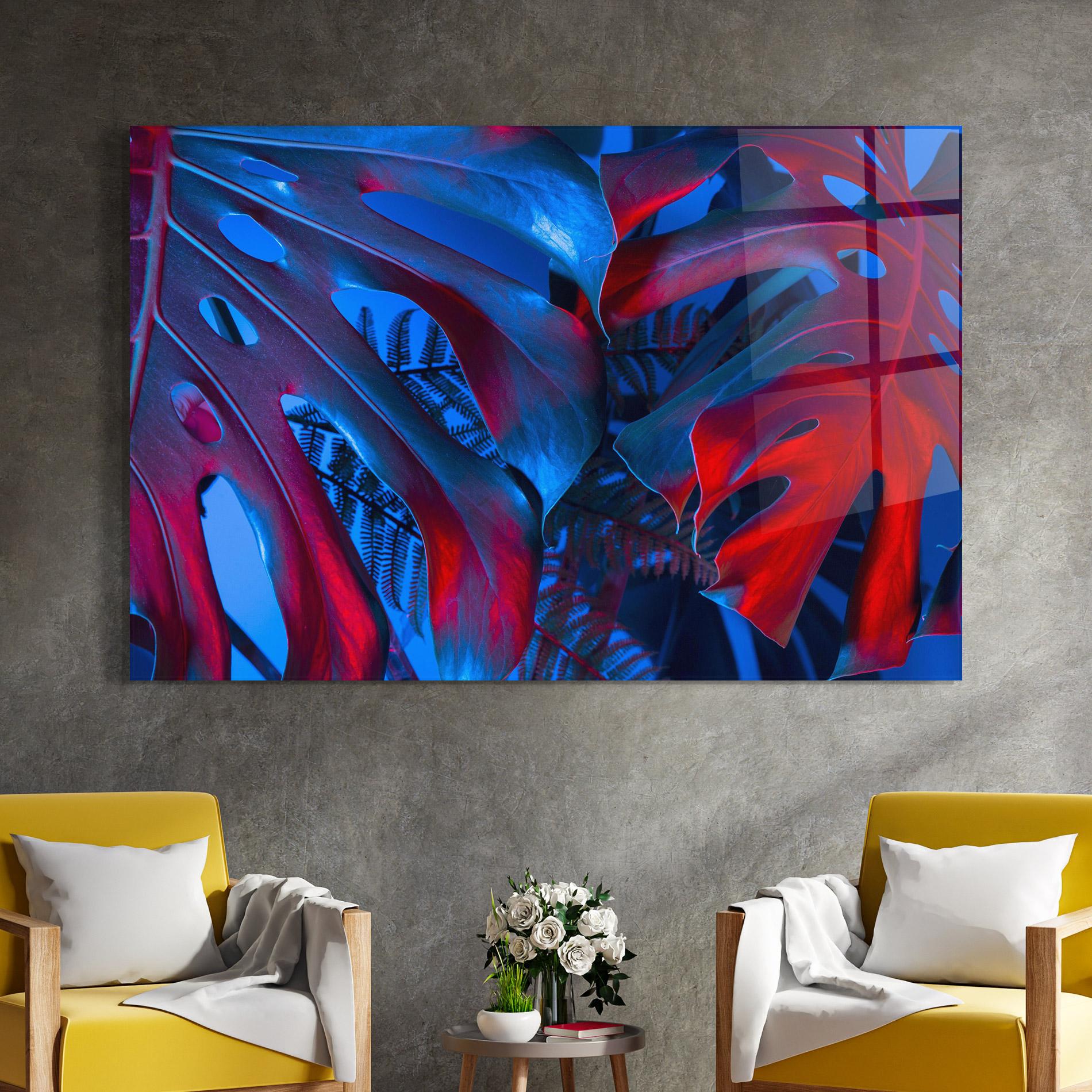 Tablou Sticla Exotic Blue Leaf mockup 4