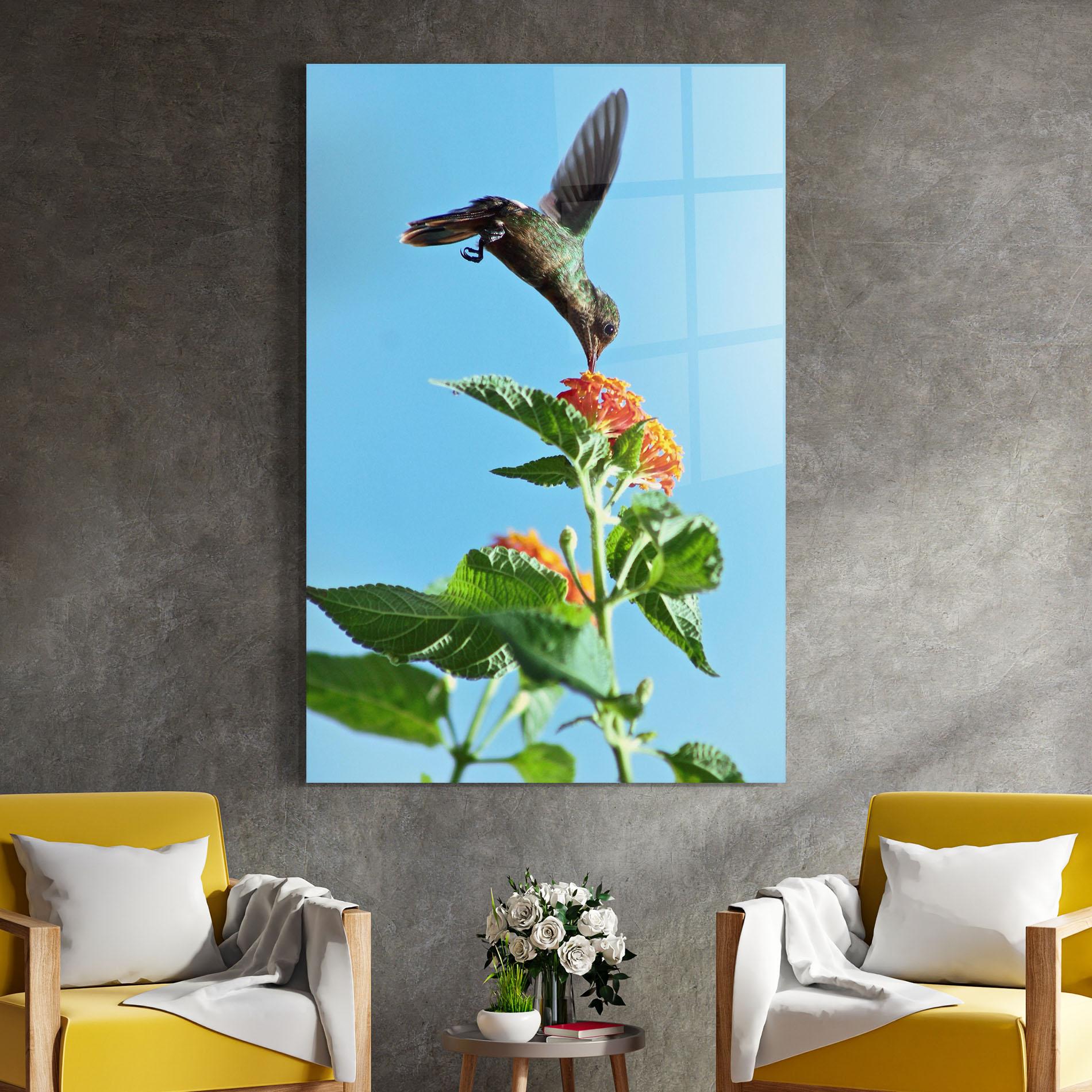 Tablou Sticla Bird Exotic Flower mockup 4