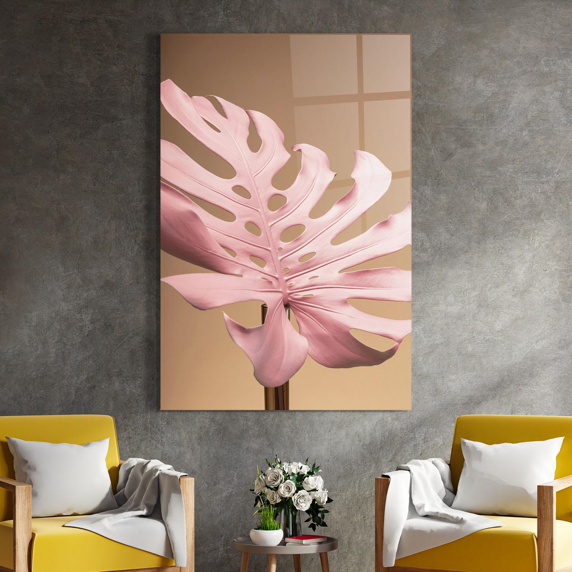 Tablou Sticla Exotic Pink Leaf mockup 4