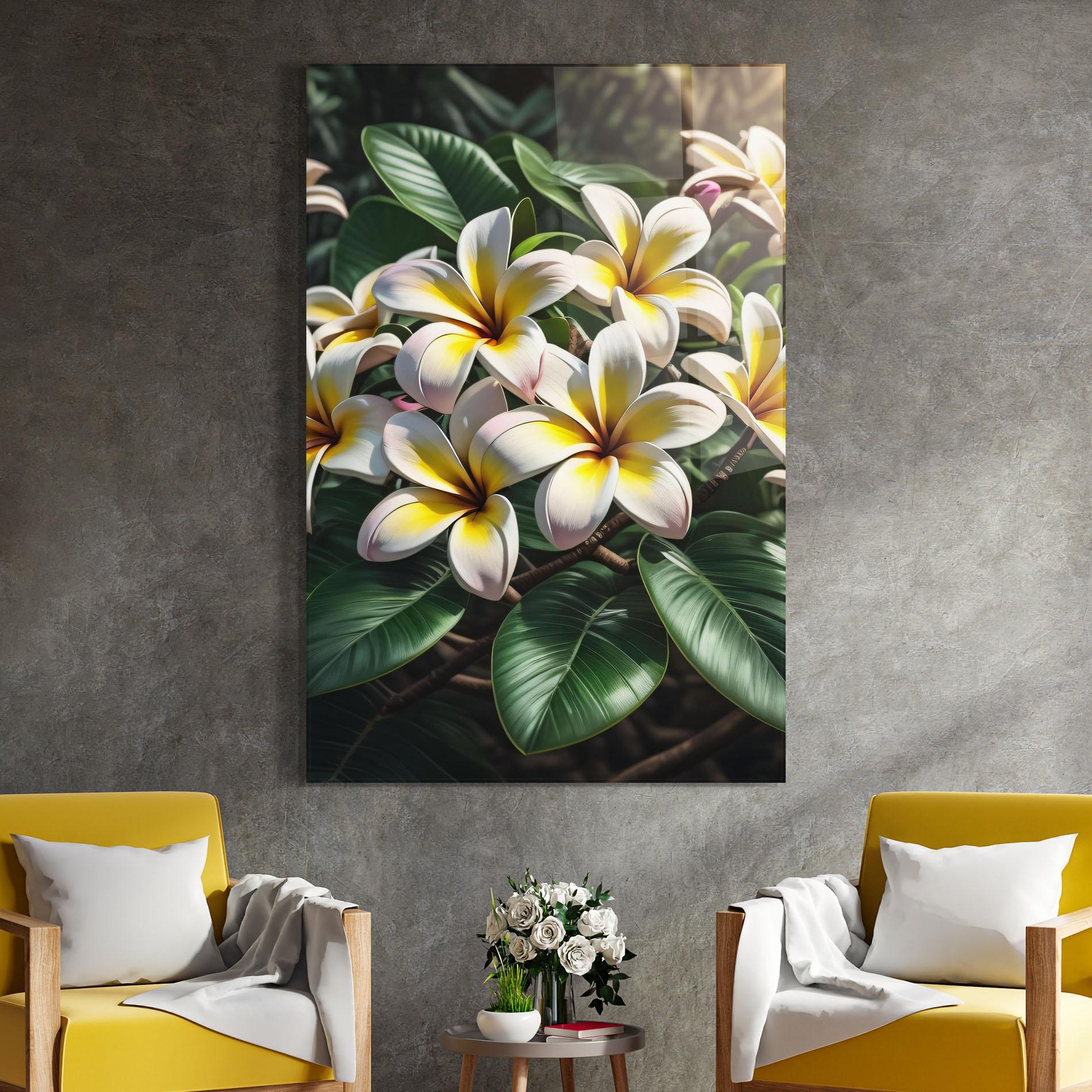 Tablou Sticla Exotic White Yellow mockup 4