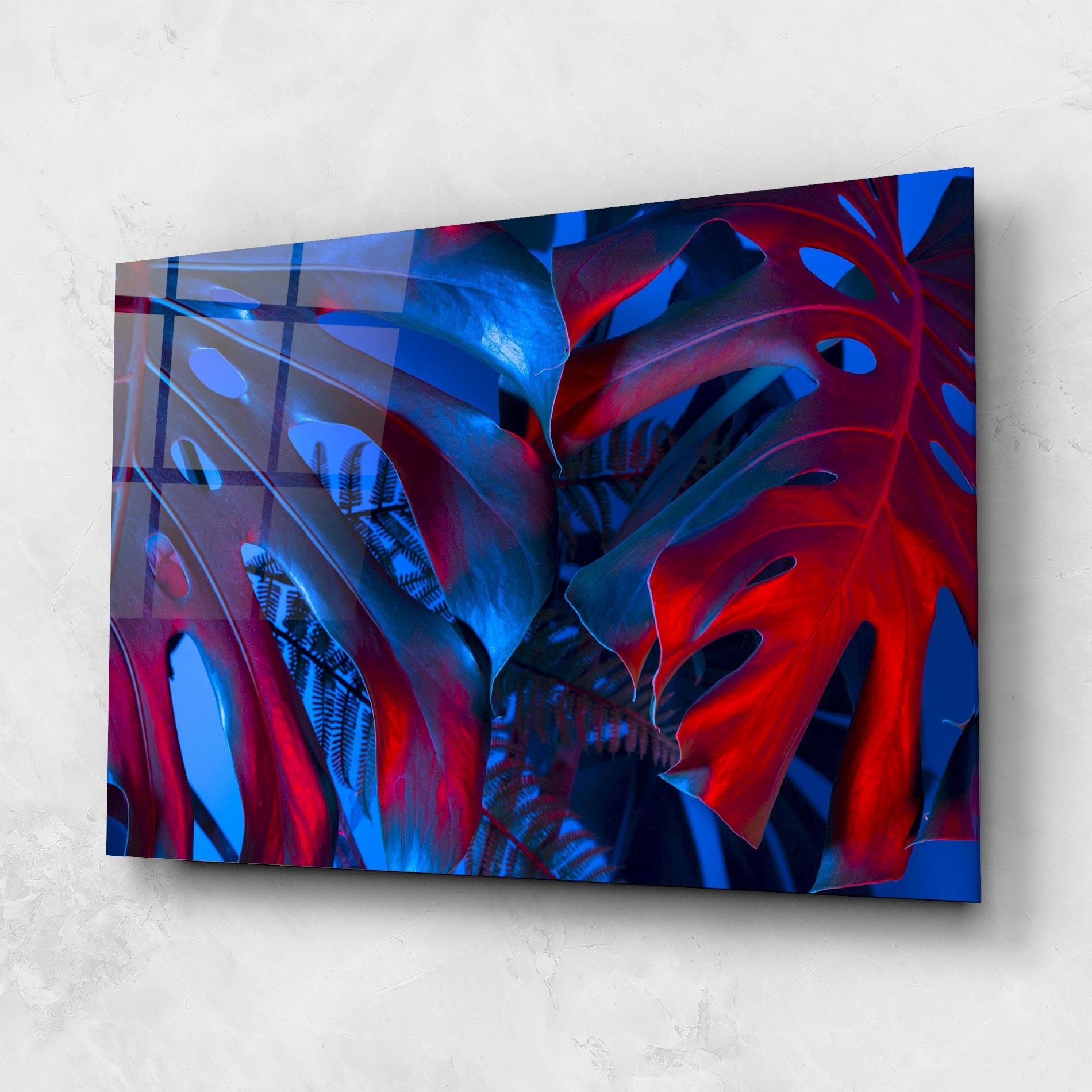 Tablou Sticla Exotic Blue Leaf mockup 1